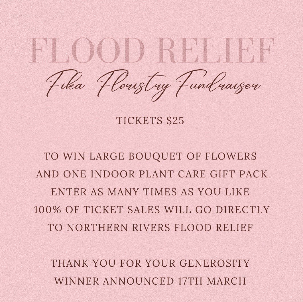 NORTHERN RIVERS FLOOD RELIEF
 
I will be gifting one generous human, a beautiful big bunch of Australian Grown, locally sourced fresh cut blooms as well as a one &lsquo;We the Wild&rsquo; indoor plant care gift pack. It&rsquo;s not like I&rsquo;m giv