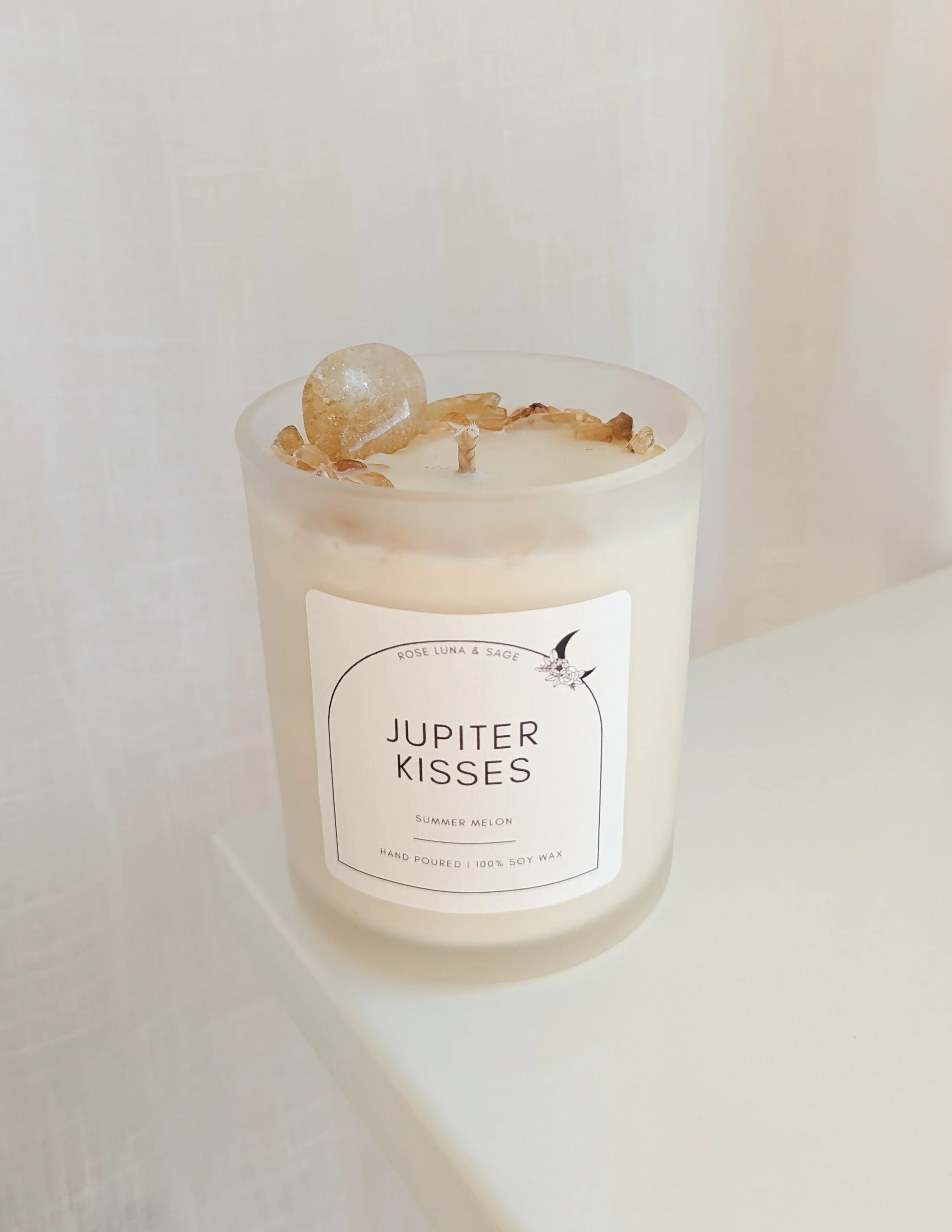 Citrine candle, crystal candle, natural soy candle, moon candle, Made in Australia. New Moon Candle. Full Moon Candle. Astrology Candle. Zodiac Candle.