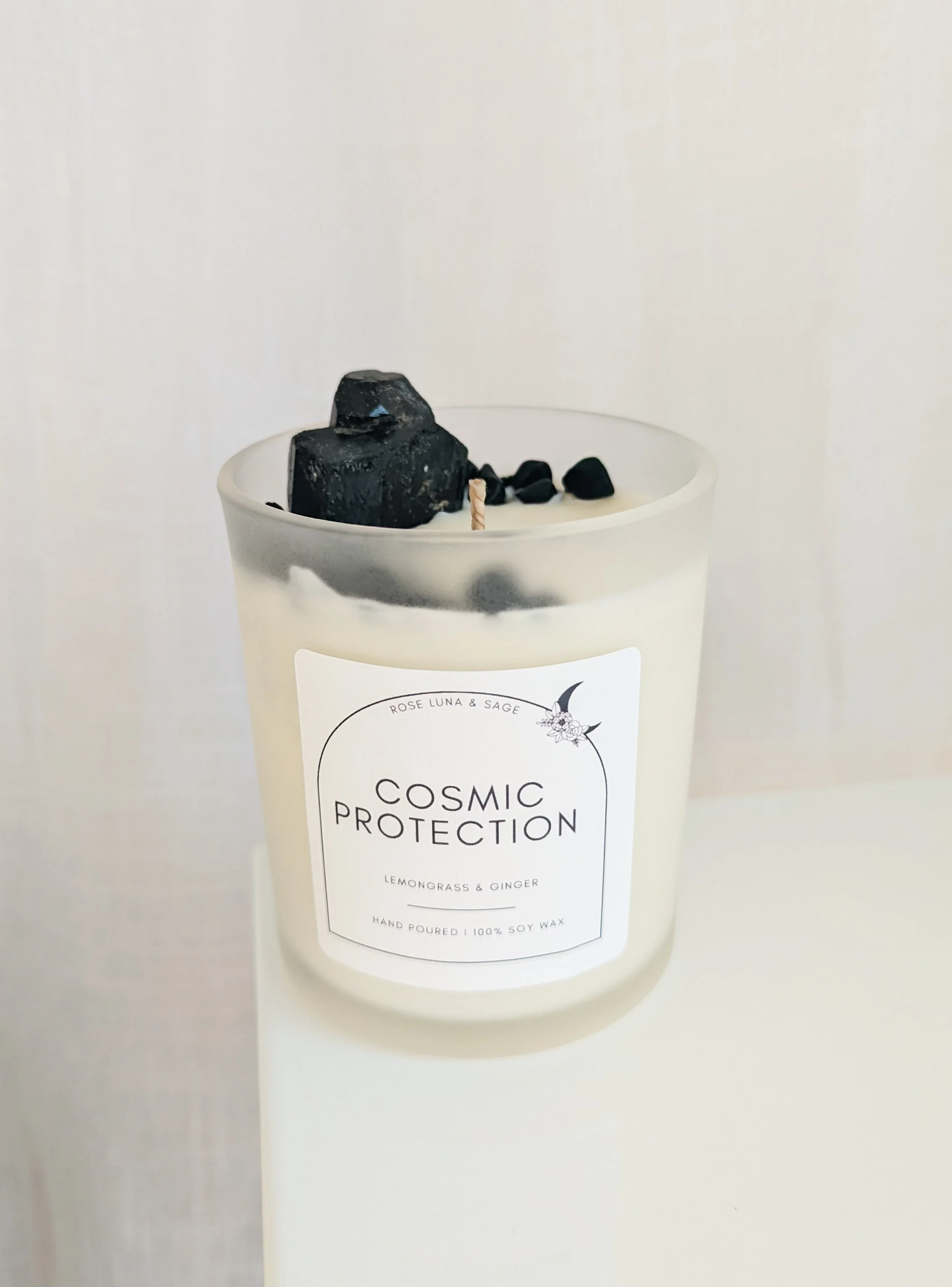 Black tourmaline candle, crystal candle, natural soy candle, moon candle