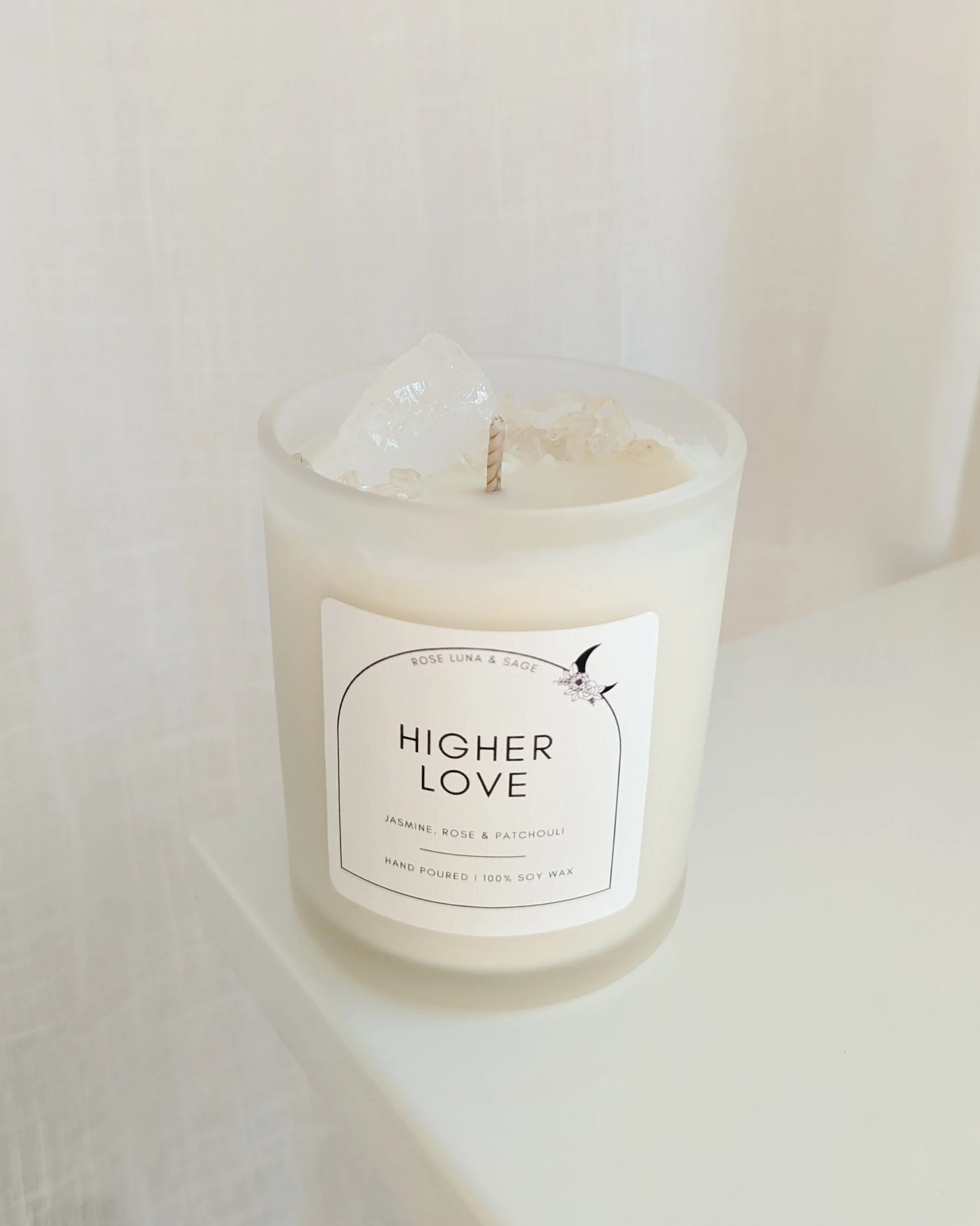 Clear Quartz candle, crystal candle, natural soy candle, moon candle, Made in Australia