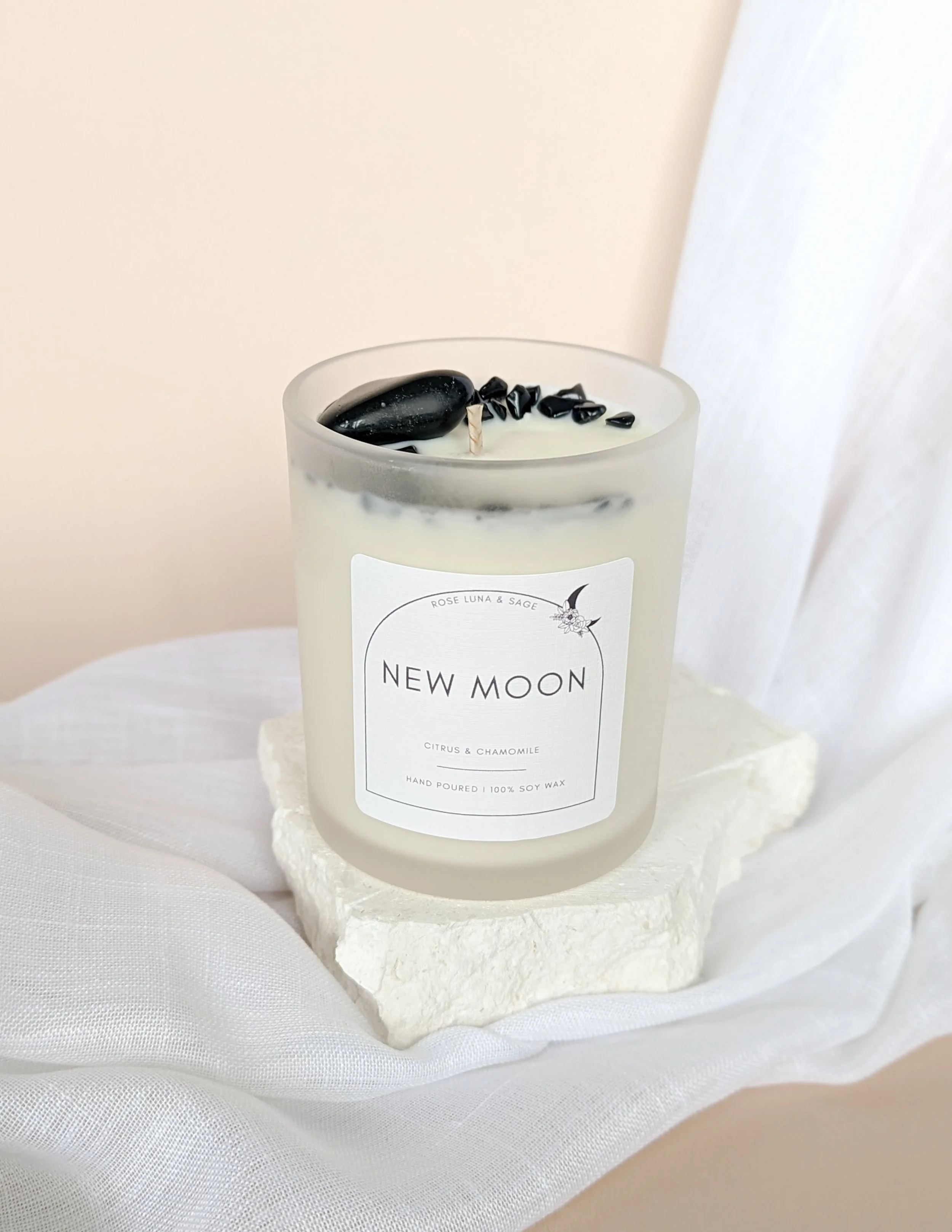 Black Obsidian candle, crystal candle, natural soy candle, moon candle, Made in Australia. New Moon Candle. Full Moon Candle. Astrology Candle. Zodiac Candle.