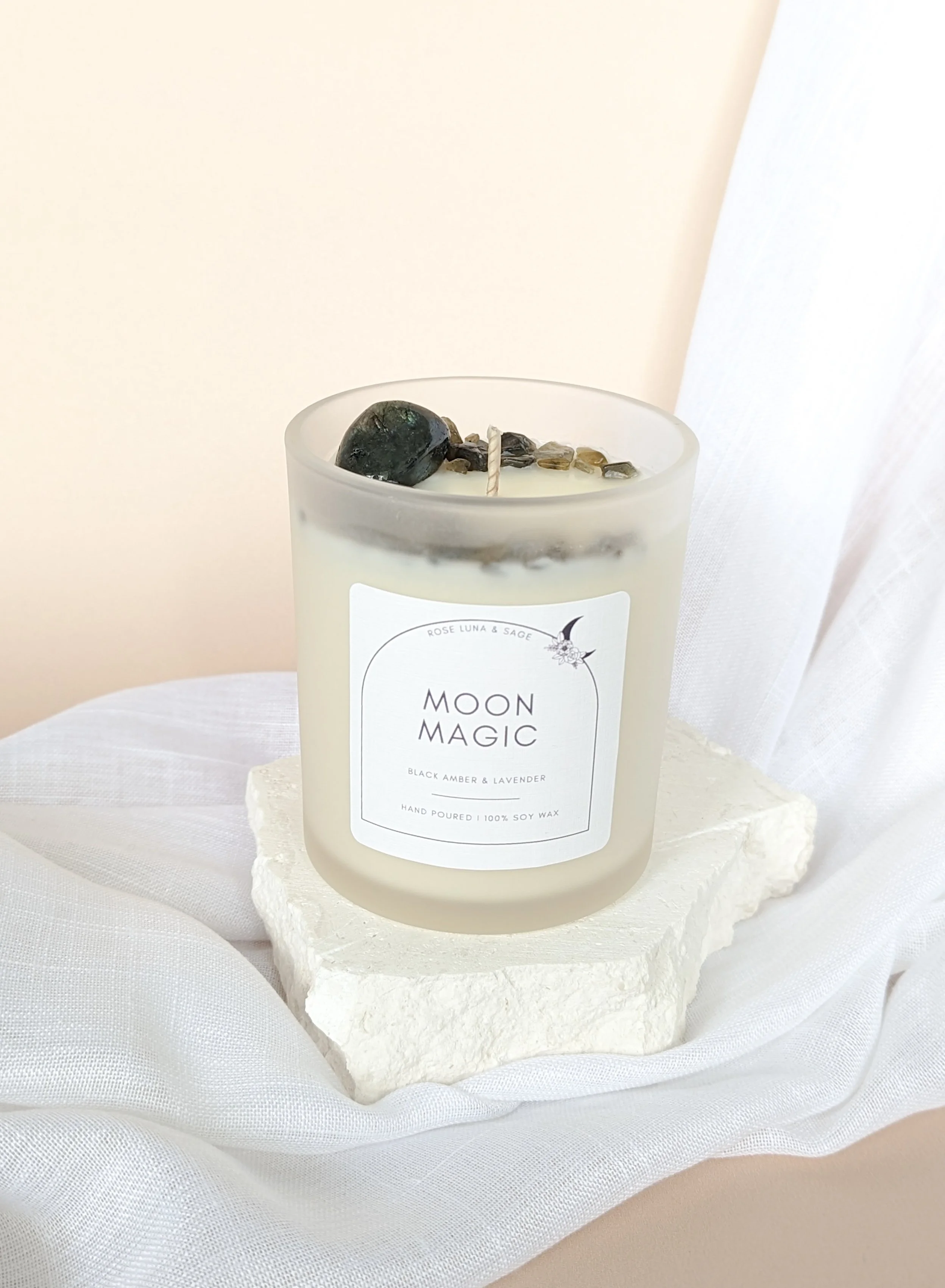 Labradorite candle, crystals candle, natural soy candle, moon candle.