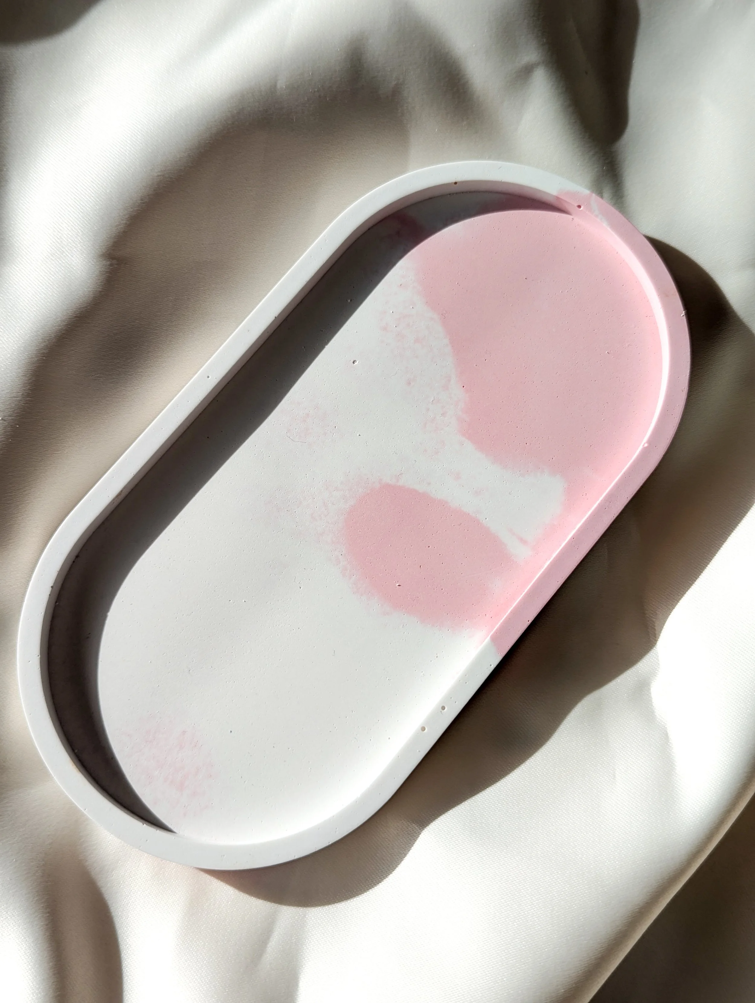 pink oval tray trinket dish handmade pottery