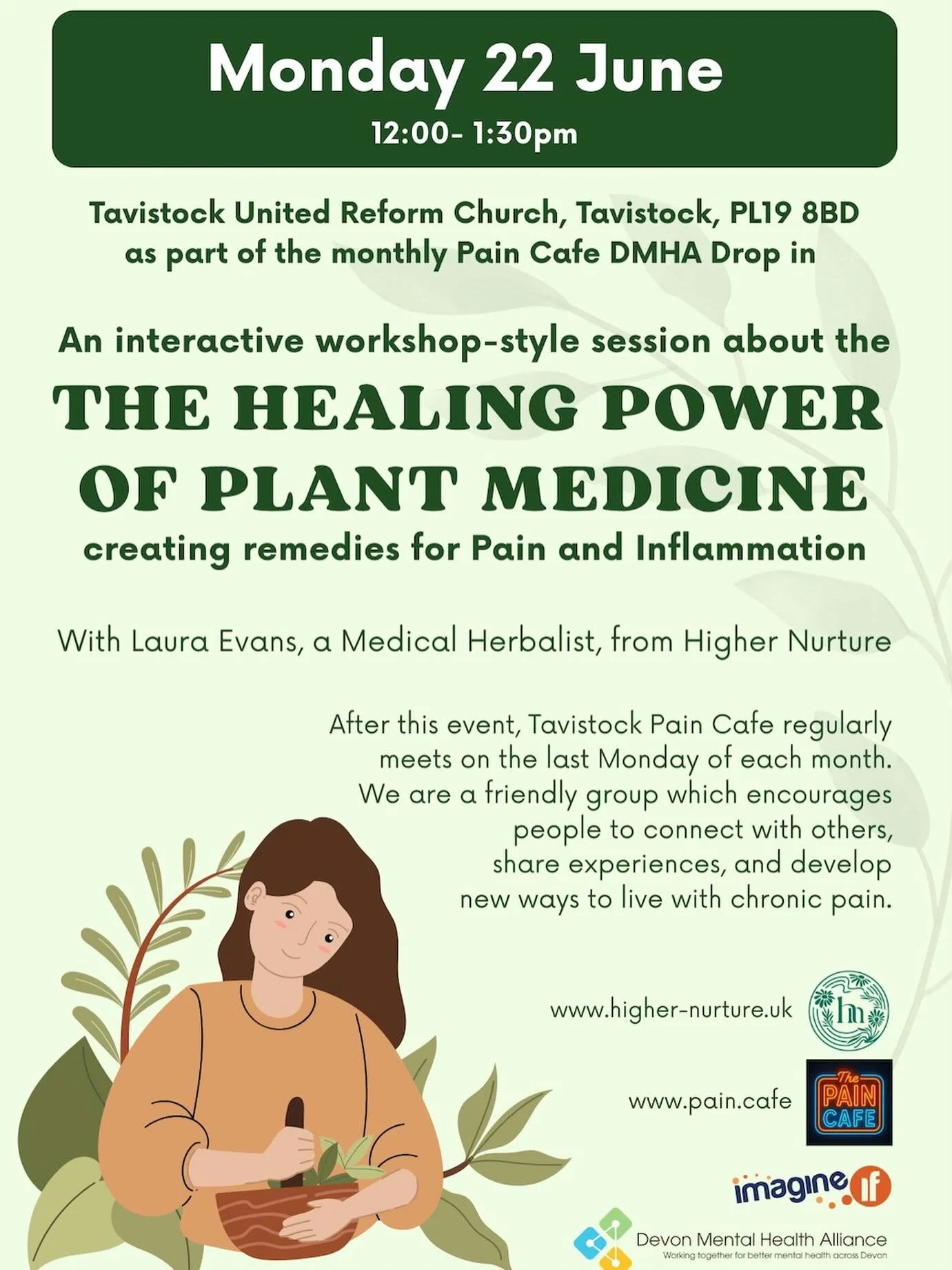 Looking forward to supporting people to find natural empowering ways to reduce chronic pain today at the Tavistock Pain Cafe today.

Honoured to be invited to collaborate with the pain cafe projects throughout Devon and Cornwall to help people to fee