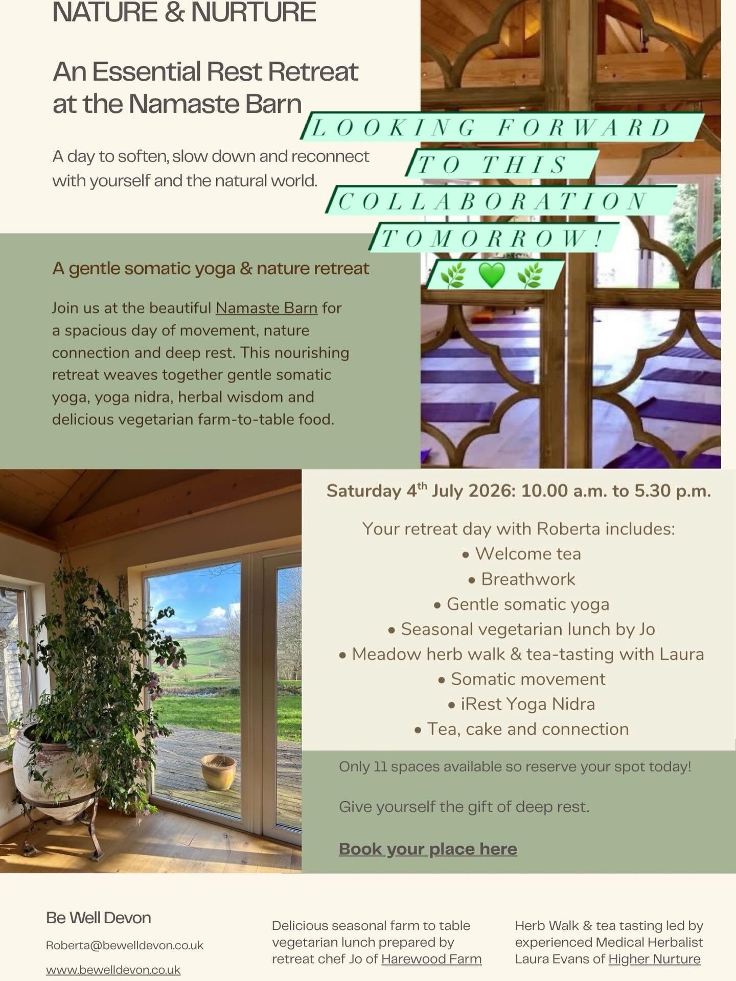 Excited to be joining @herba_roberta_bewelldevon for her beautiful Nature and Nurture Retreat @Namaste Barn tomorrow to take us on a herb walk and tea experience through the meadow and mindfulness garden as part of the deep rest yoga experience 🌿🙏?