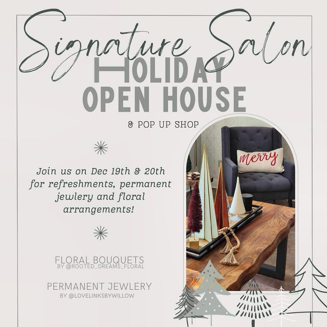 Please join us for our annual holiday open house December 19th and 20th, 2-6pm. 🎄We will be featuring pop -ups with @lovelinksbywillow for permanent jewelry @willow.beautique for their favorite trendy clothing and @rooted_dreams_floral for some mini