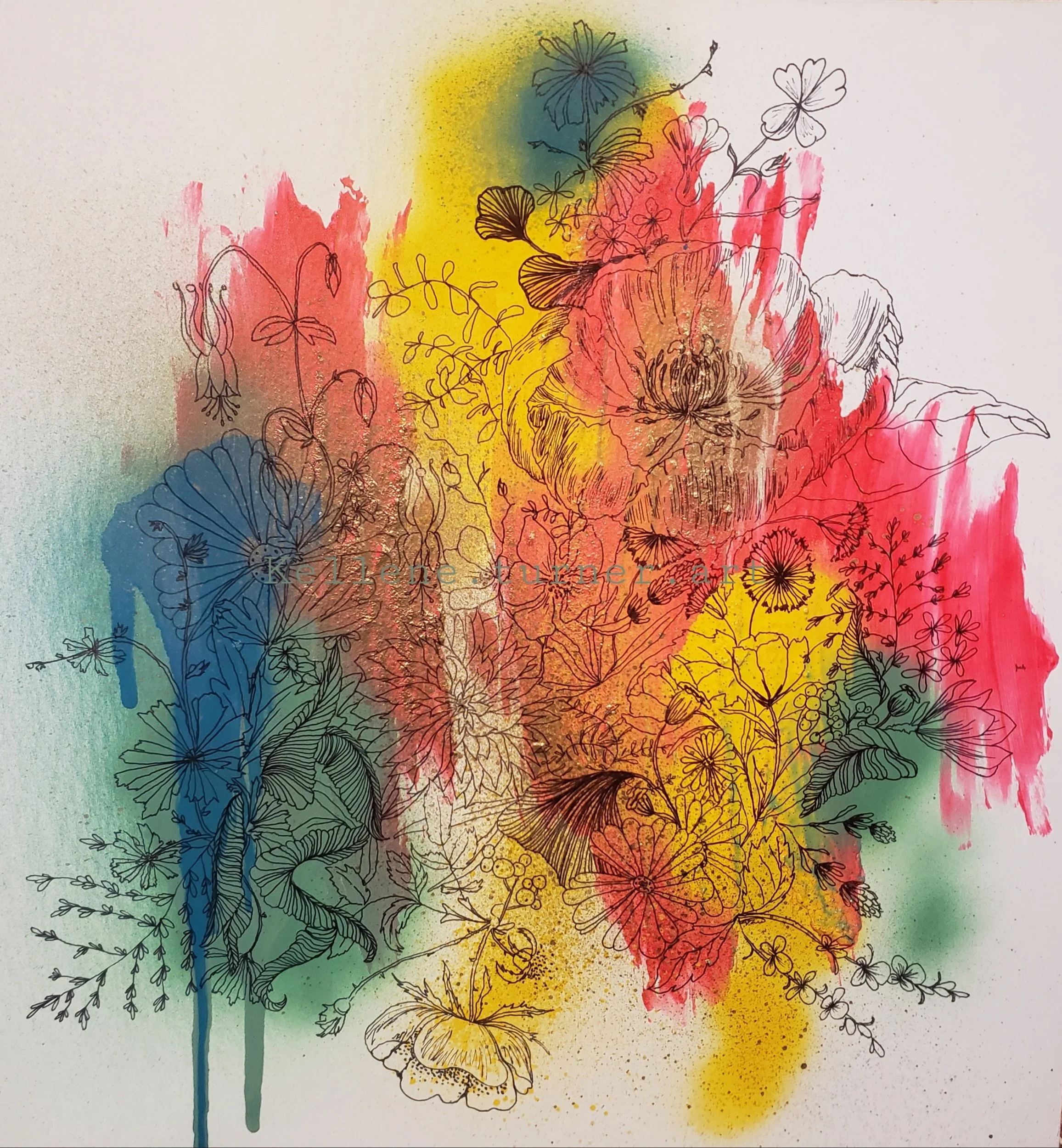 Mixed Media "Street Florals" For Sale