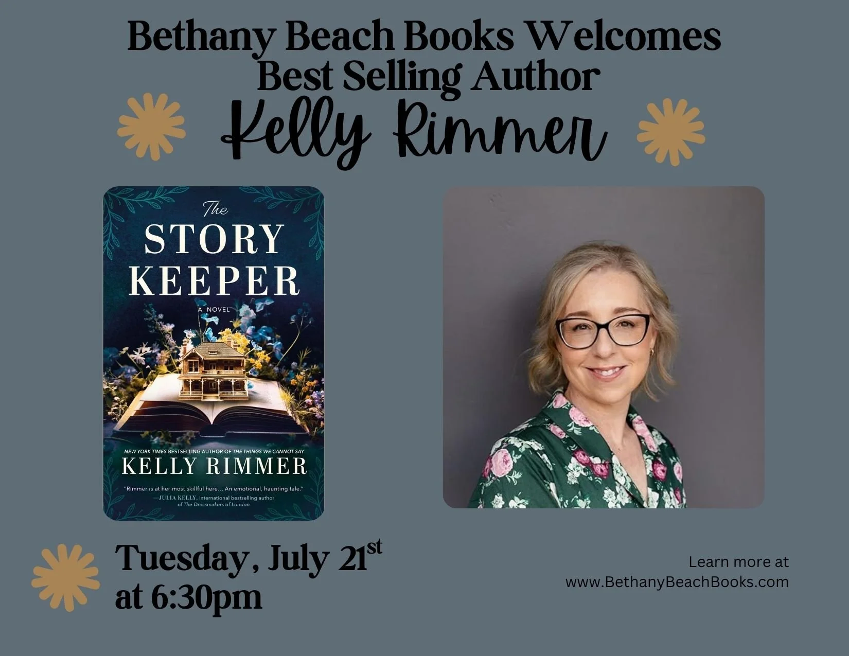 🌊✨ Bethany Beach friends! I&rsquo;m so looking forward to spending the evening with you!

Join me at @bethanybeachbooks on Tuesday, July 21 at 6:30PM for a conversation about The Story Keeper, writing, family secrets, gothic mysteries, and all the t