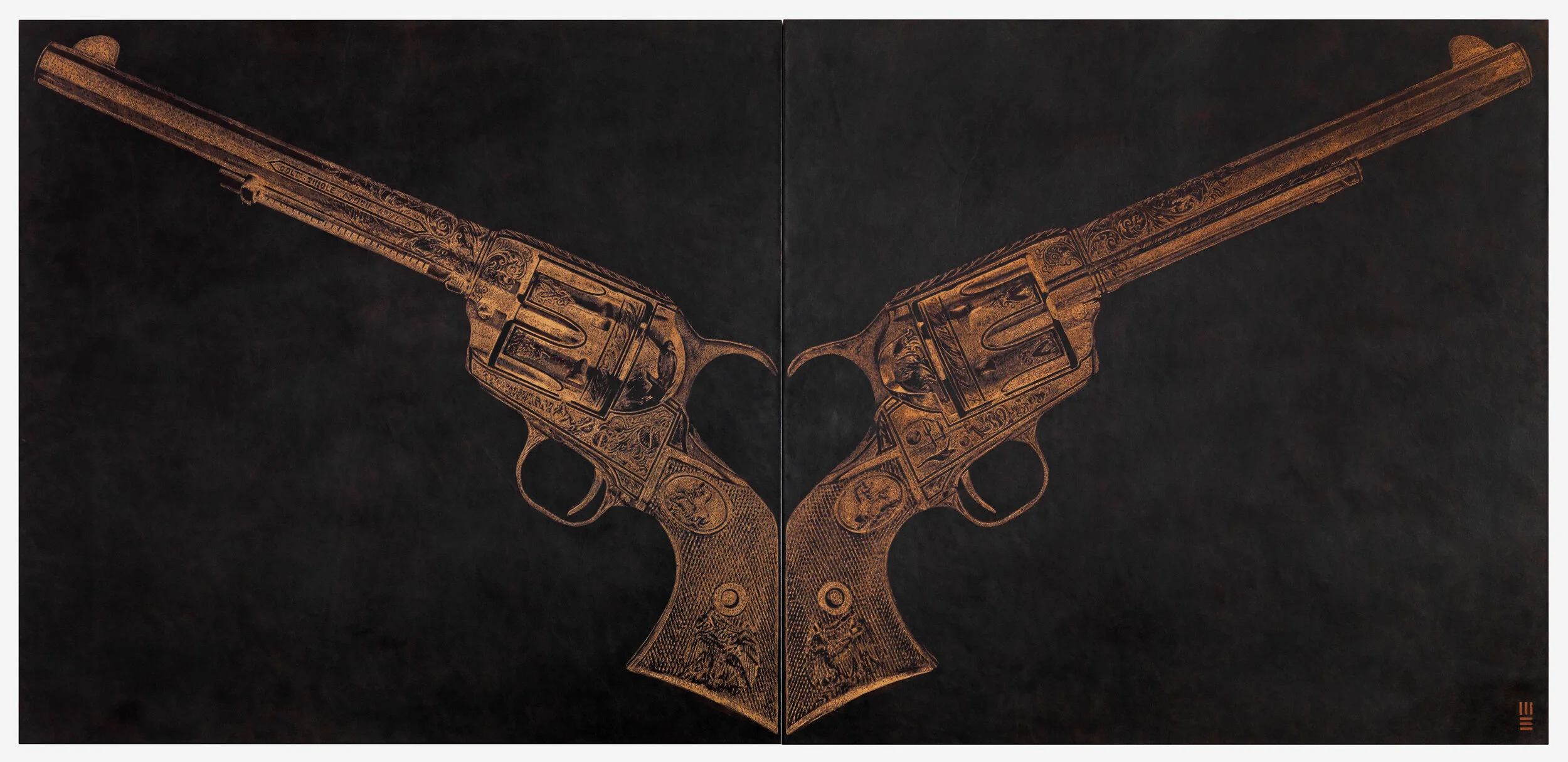 02 GUNS PEACEMAKER 021310 - Evans, Peacemaker, Hand etched by knife on leather, 105cm x 220cm, 2013 (4).jpg