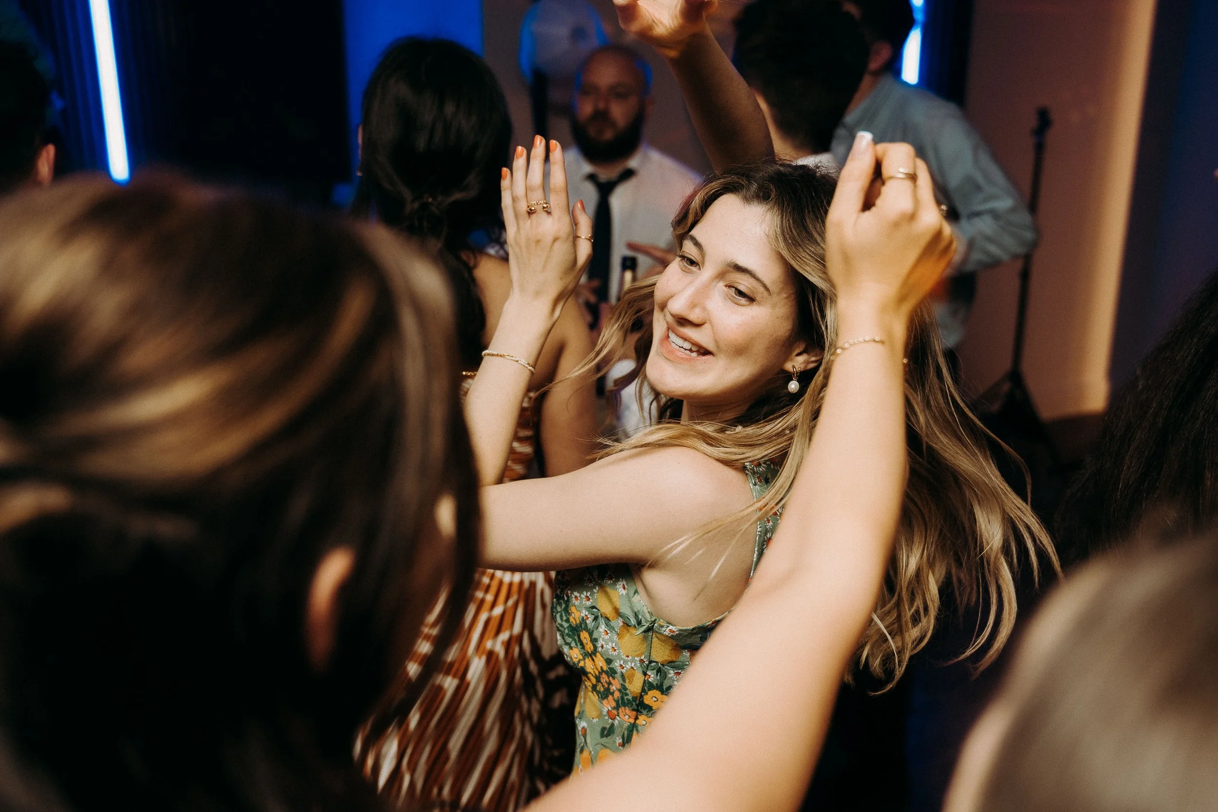 Wedding guest dancing during the wedding reception at Two Woods Estate.