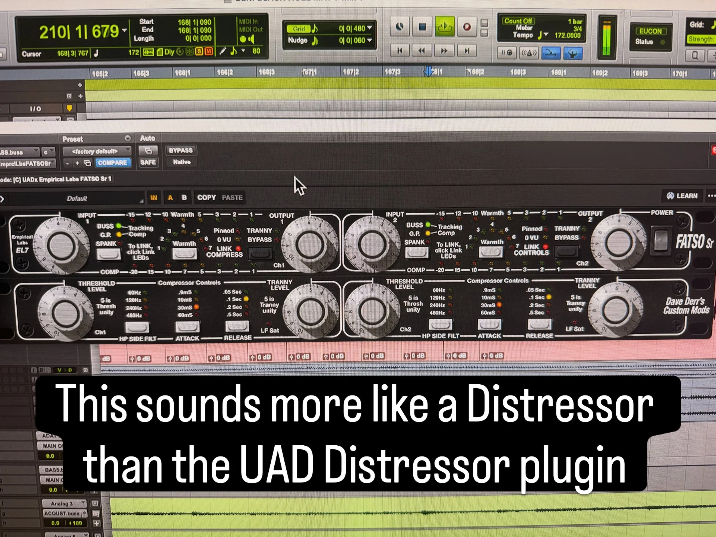 I don&rsquo;t know if this is a hot take but, to my ears, the UAD Fatso sounds way more like an actual hardware Distressor.  The Distressor does a thing when it starts compressing that sounds like it&rsquo;s giving the audio a big warm hug.  For me, 
