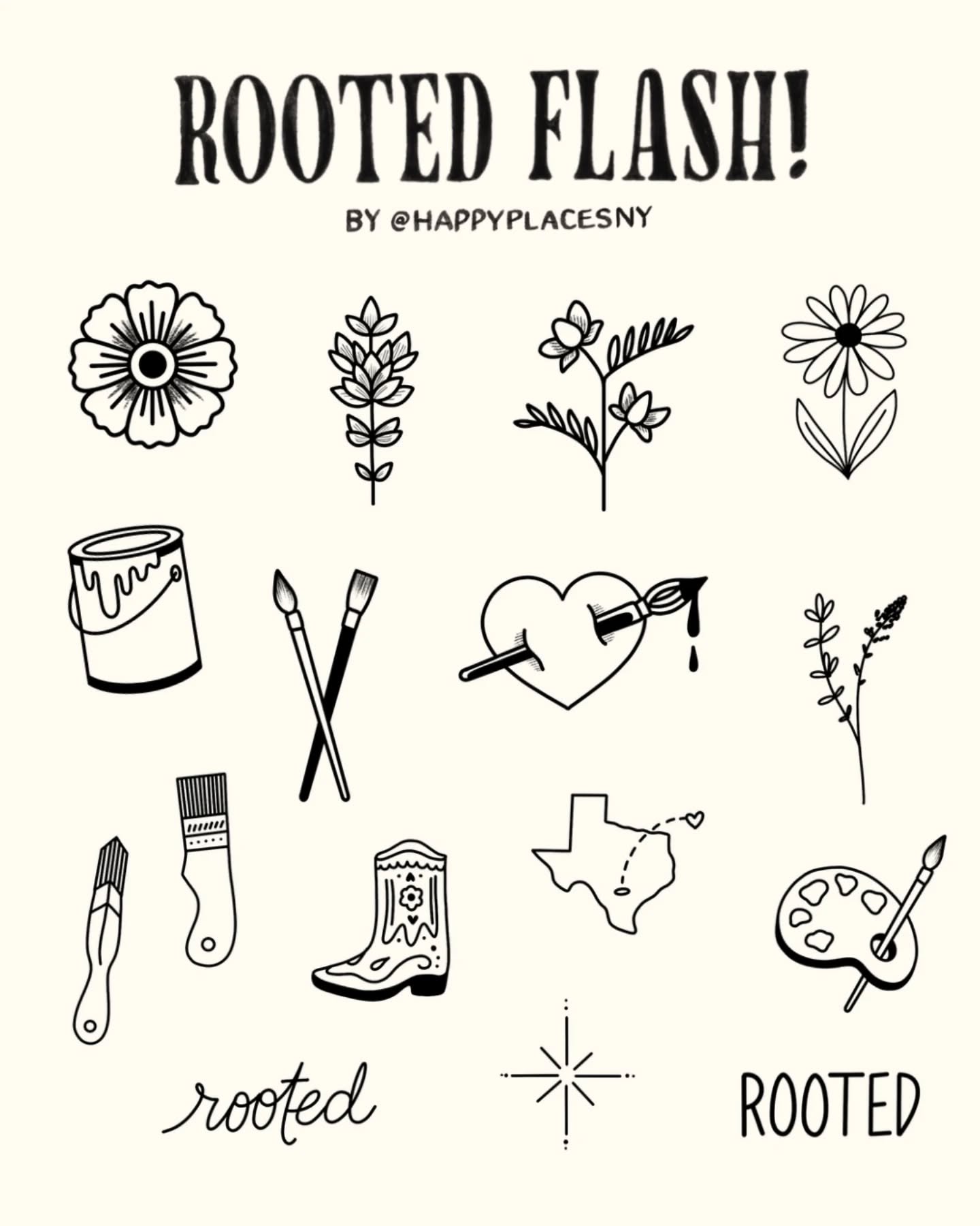 So excited to announce that I have designed the tattoo flash for @rootedmuralists conference this year! To know a bunch of talented muralists will have my art on their bods forever is really a super duper huge honor. I put together a variety of fun t