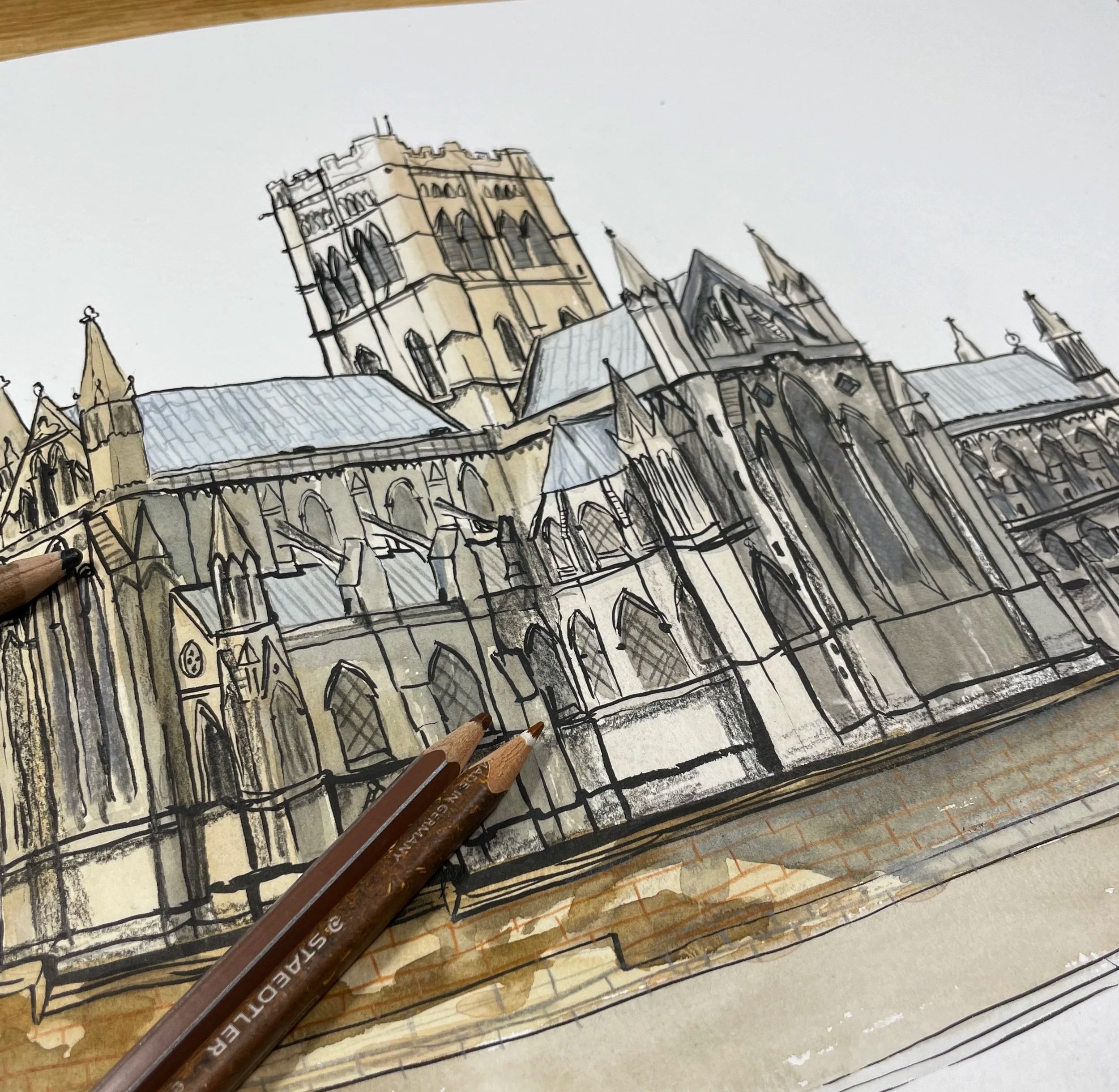 Norwich Cathedral Hand painted Wedding Venue Painting