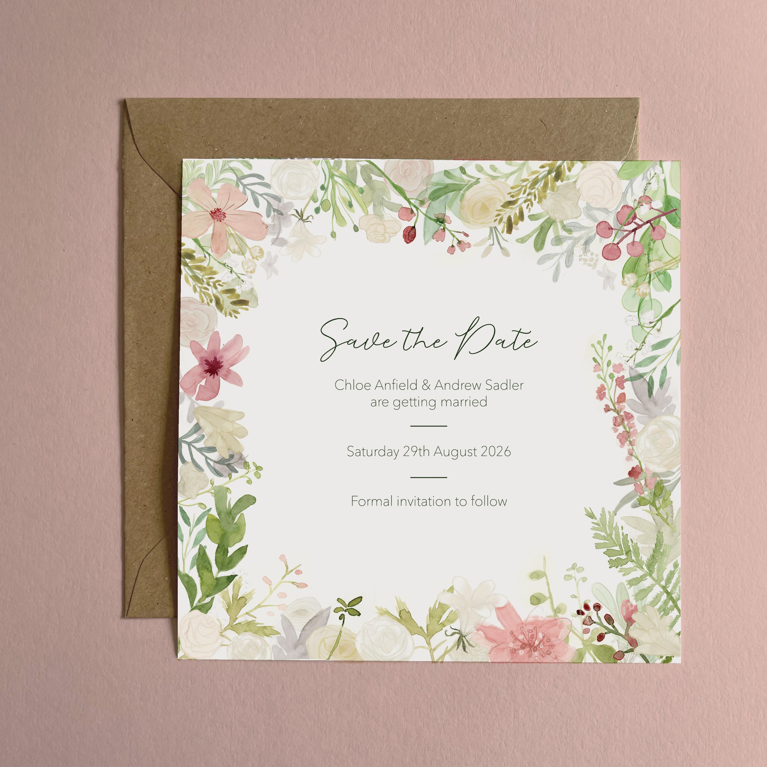 Sage & Blush Square Save the Date
