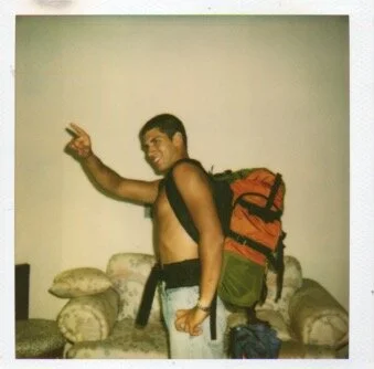 a young Roberto, ready to walk cross Europe.