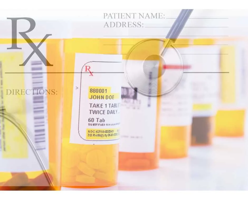 Prescription bottles and stethoscope representing symptom-based pharmaceutical care in conventional medicine