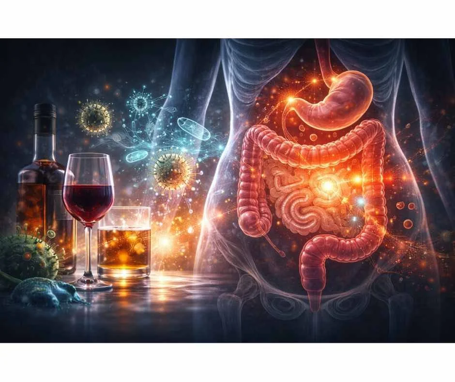Alcohol-related gut microbiome disruption and increased intestinal permeability