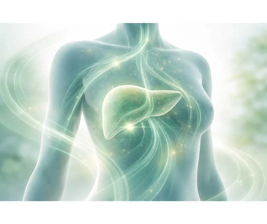 clinical illustration representing liver detoxification pathways and safe toxin elimination