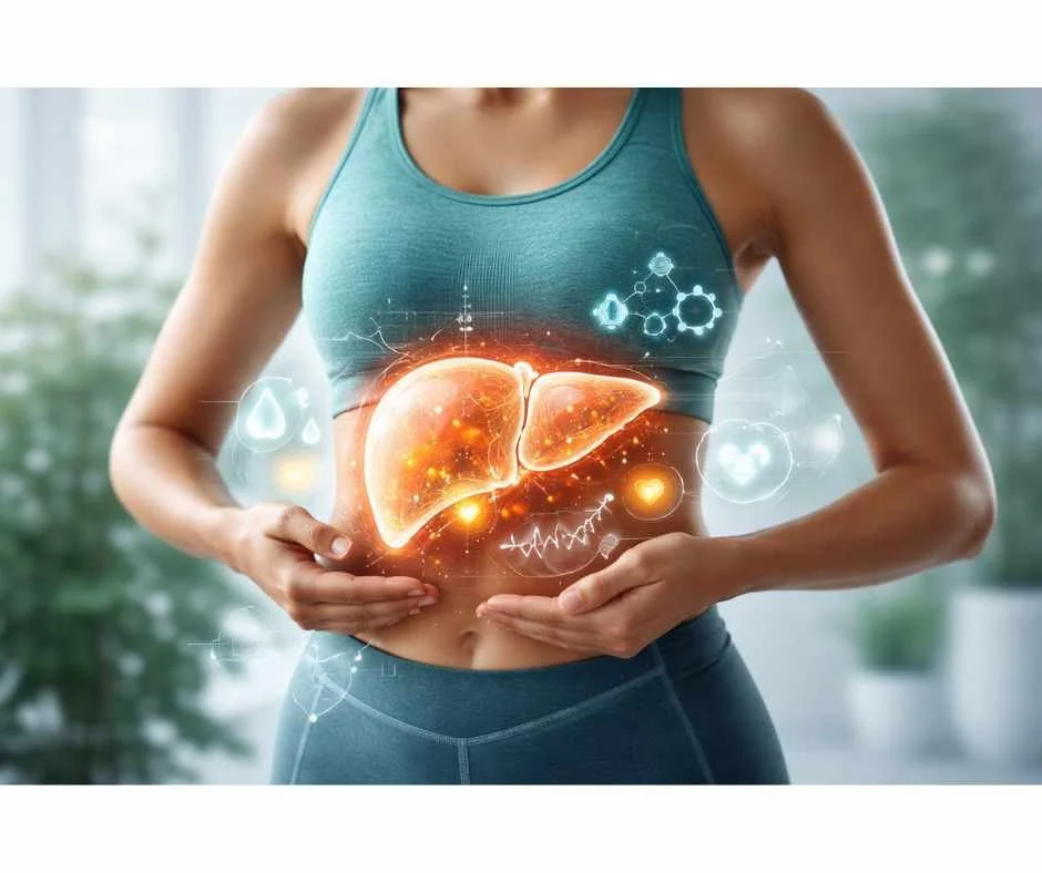 Illustration of fatty liver disease showing metabolic dysfunction and liver inflammation associated with insulin resistance and NAFLD