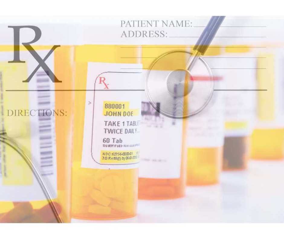Prescription bottles for heart and metabolic medications with pharmacy labeling and dosage instructions