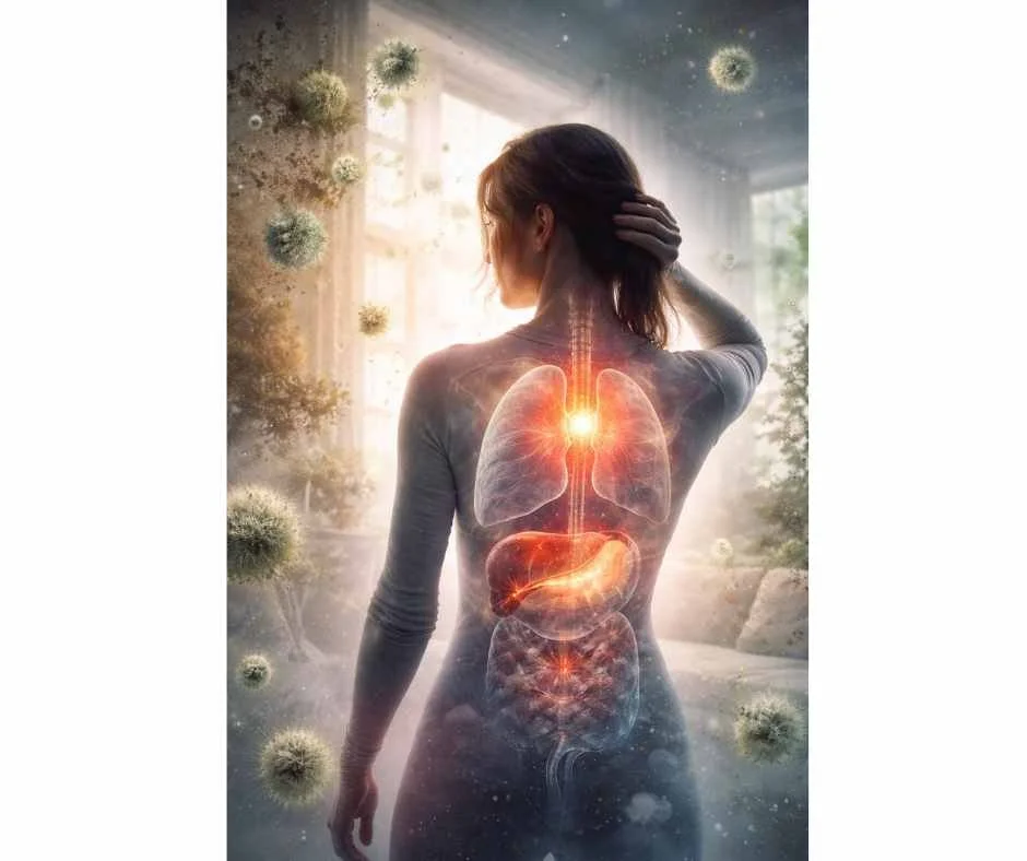 Herxheimer reaction during mold detox caused by rapid toxin mobilization overwhelming detox pathways