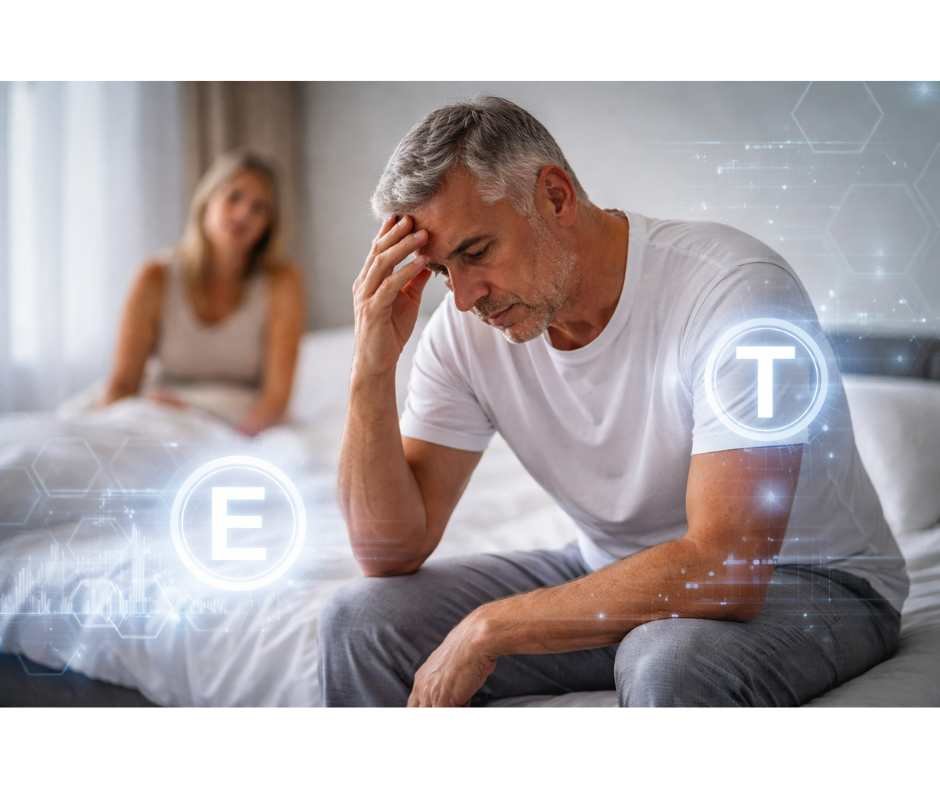 Conceptual image representing erectile dysfunction related to hormone imbalance, metabolic health, and integrative care