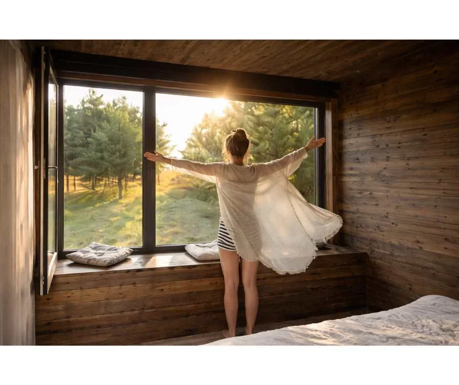 Woman standing in morning sunlight symbolizing hormone-safe intermittent fasting for women aligned with circadian rhythm