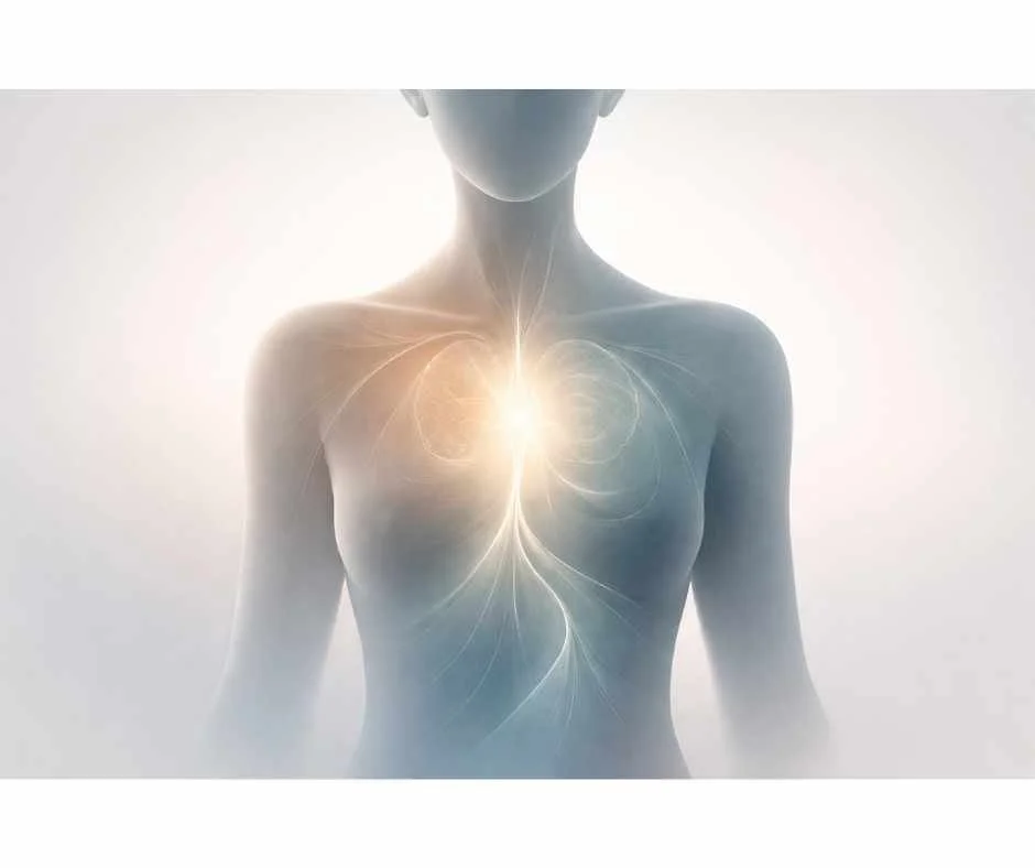 Abstract human upper torso with soft internal light representing nervous system regulation, gut–brain signaling, and biological recovery in a functional medicine approach to depression