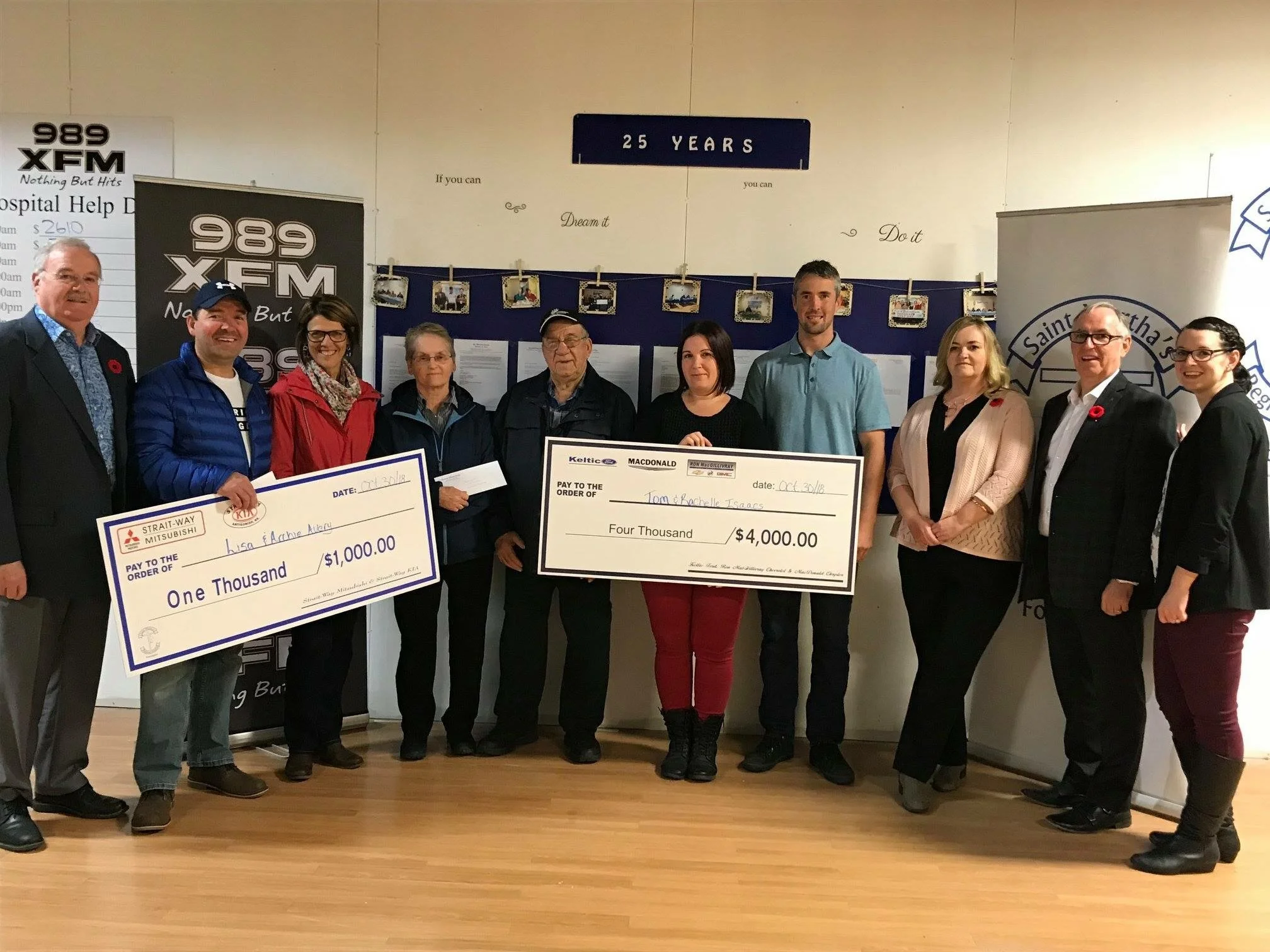 Photo Courtesy of XFM. Winners of the 25th Annual 989 XFM Hospital Help Day Raffle were presented with their prizes at the Antigonish Market Square on Tuesday, October 30, 2018.