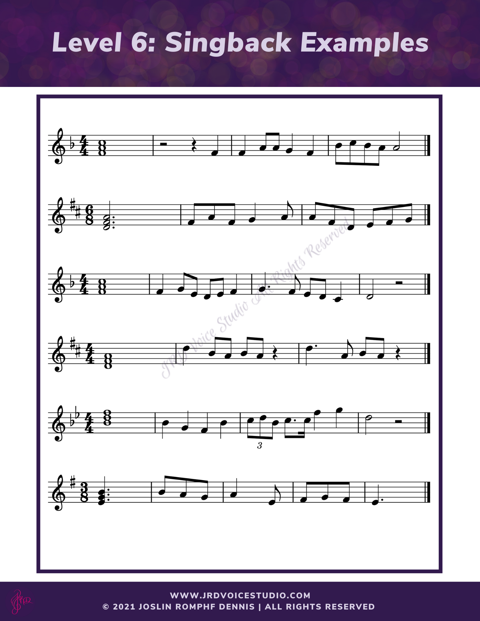 Singback Examples Sample Page Level 6