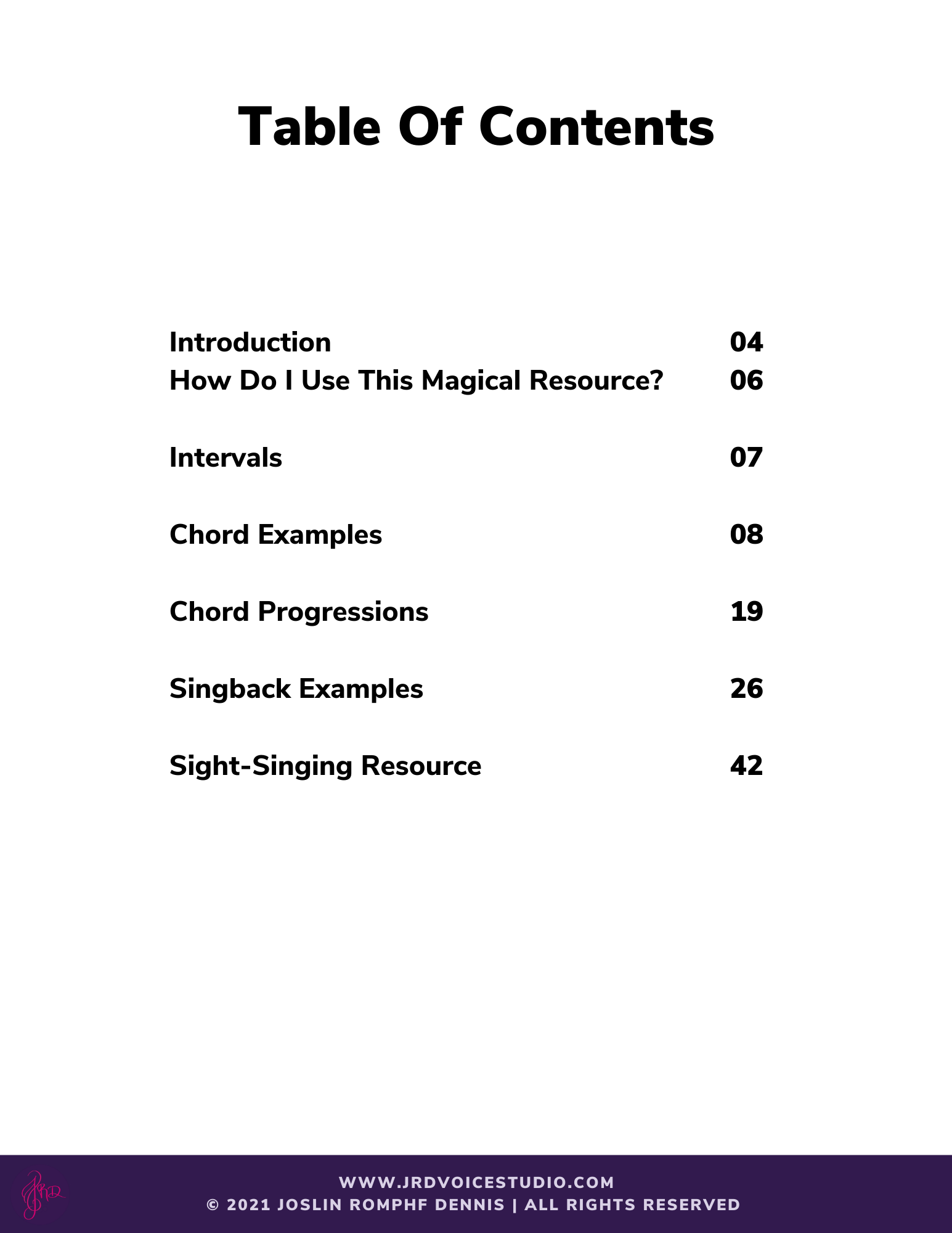 Drill Book Table of Contents Level 10