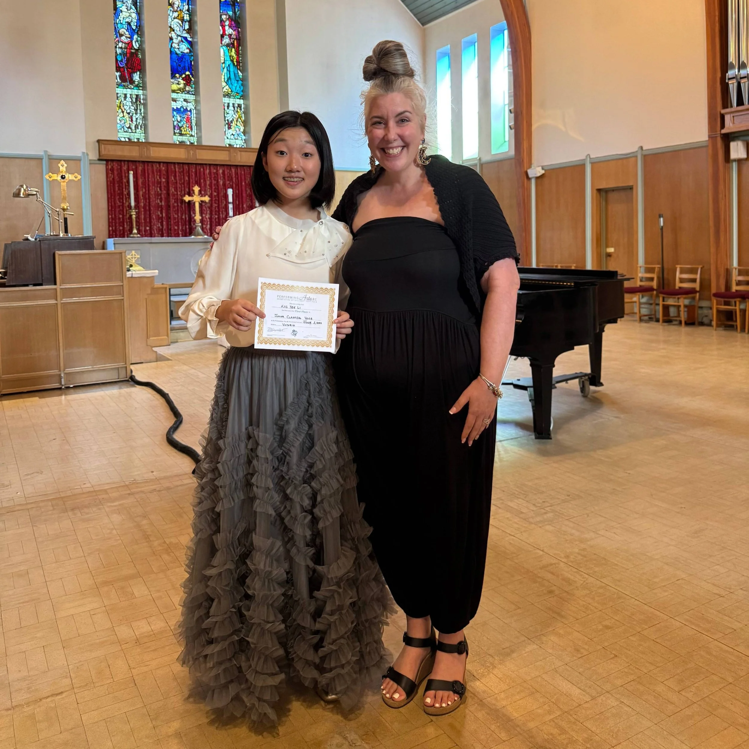 With Studio member, Kai Yee Li after winning the Junior Provinicial Classical Voice Class at the BC Provincial Music Festival, 2025