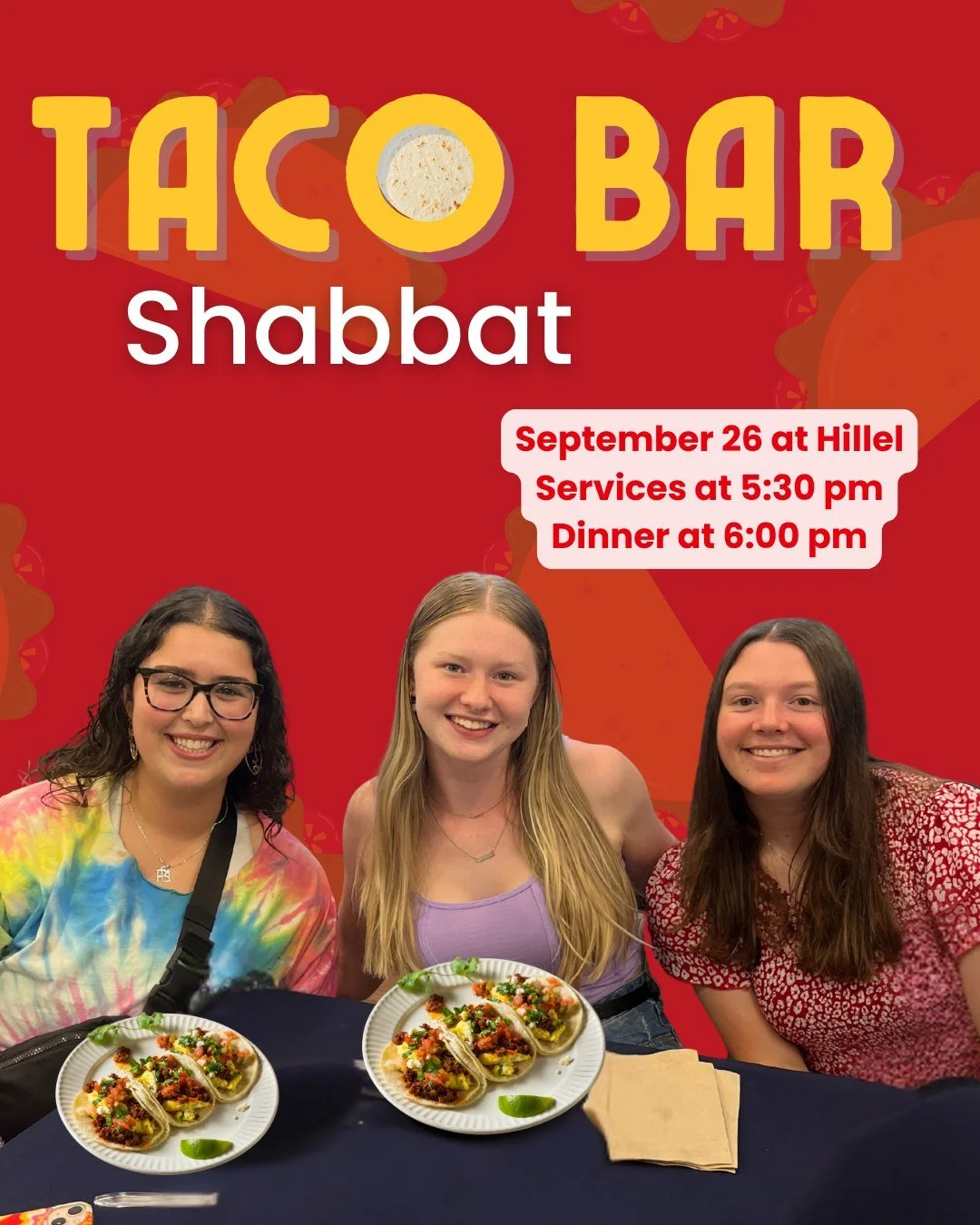 It's Family Weekend at KU and whether you're bringing your family or flying solo, we can't wait to see you at our Taco Bar Shabbat on Friday and our Family Weekend Tailgate Breakfast before the game on Saturday morning!