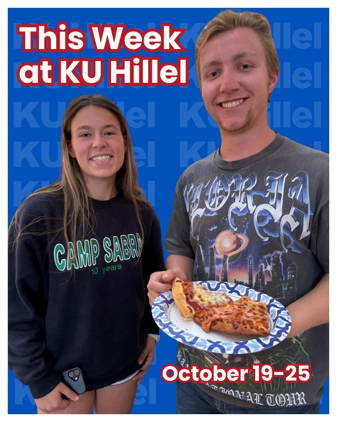It's another exciting week at KU Hillel and we can't wait to see you! Whether you're seeing us around campus, enjoying MYO pizza at Shabbat, or enjoying a pre-game breakfast tailgate before the K-State game, there's something for everyone!