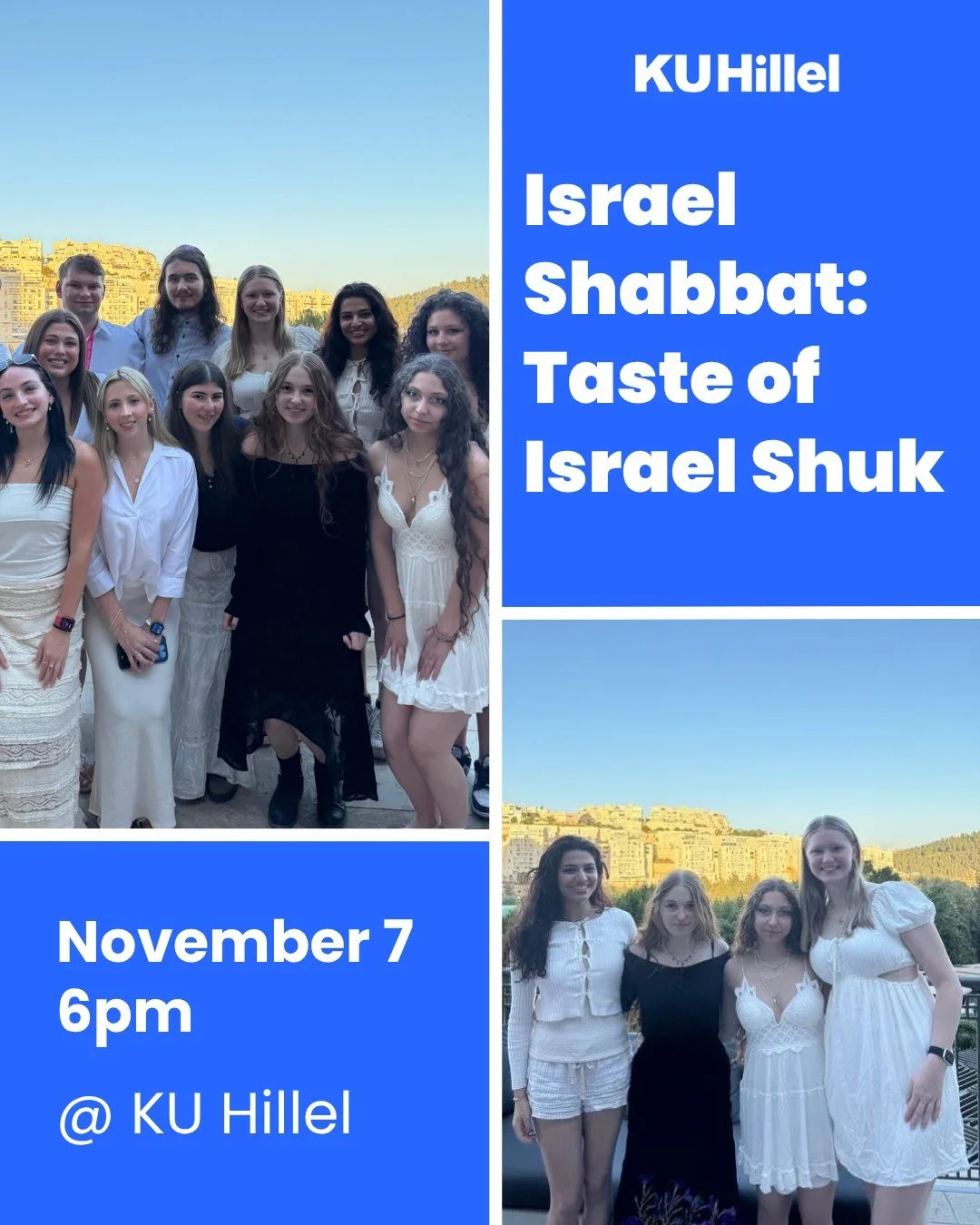 Join us on Friday at 6pm for our Israel Shabbat: Taste of Israel Shuk, where you will get to taste all of the best foods that Israel has to offer! Bring your friends and bring your appetite!