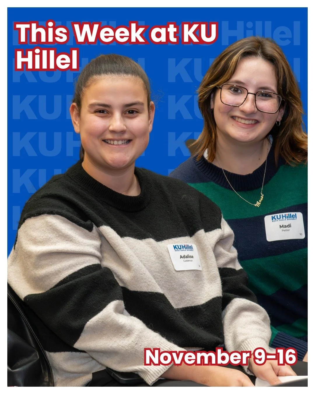 Rock Chalk Shabbat is THIS FRIDAY! Have you registered yet (RSVP either by text or by using the link in our bio)!

In the meantime, we have a whole week of exciting opportunities to get involved with KU Hillel, including our very first Pickleball Tou