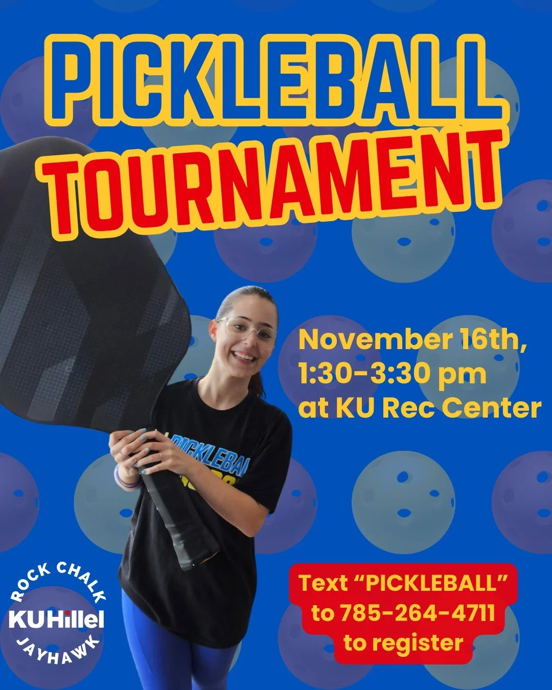 Announcing KU Hillel's very first ever Pickleball tournament! Join us on Sunday at the Rec to show off your skills (of all levels)!
