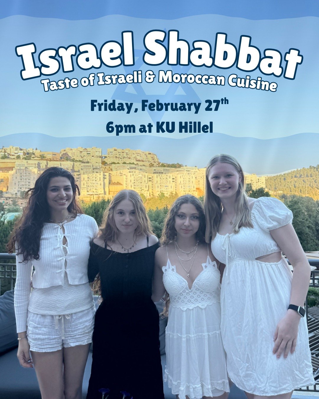 Join us at KU Hillel for a special Israel Shabbat this Friday featuring a taste of Israeli&ndash;Moroccan cuisine! From bold spices to sweet traditions, we&rsquo;re bringing vibrant flavors, warmth, and ruach straight to the Shabbat table! Good food,