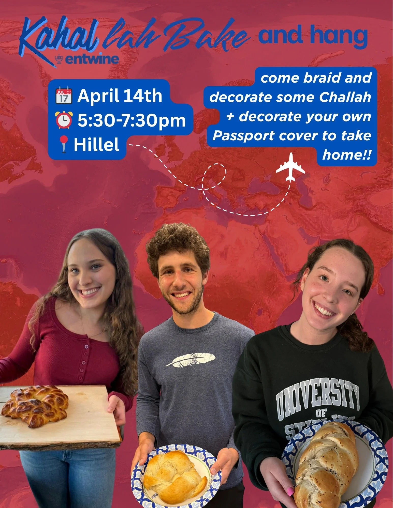 As soon as Passover is over, we KNOW you're gonna be ready to enjoy some delicious challah, and we've got you covered! Join KU Hillel and Kahal on Tuesday to bake delicious challah (led by challah extraordinaire, Alexa), decorate your very own passpo