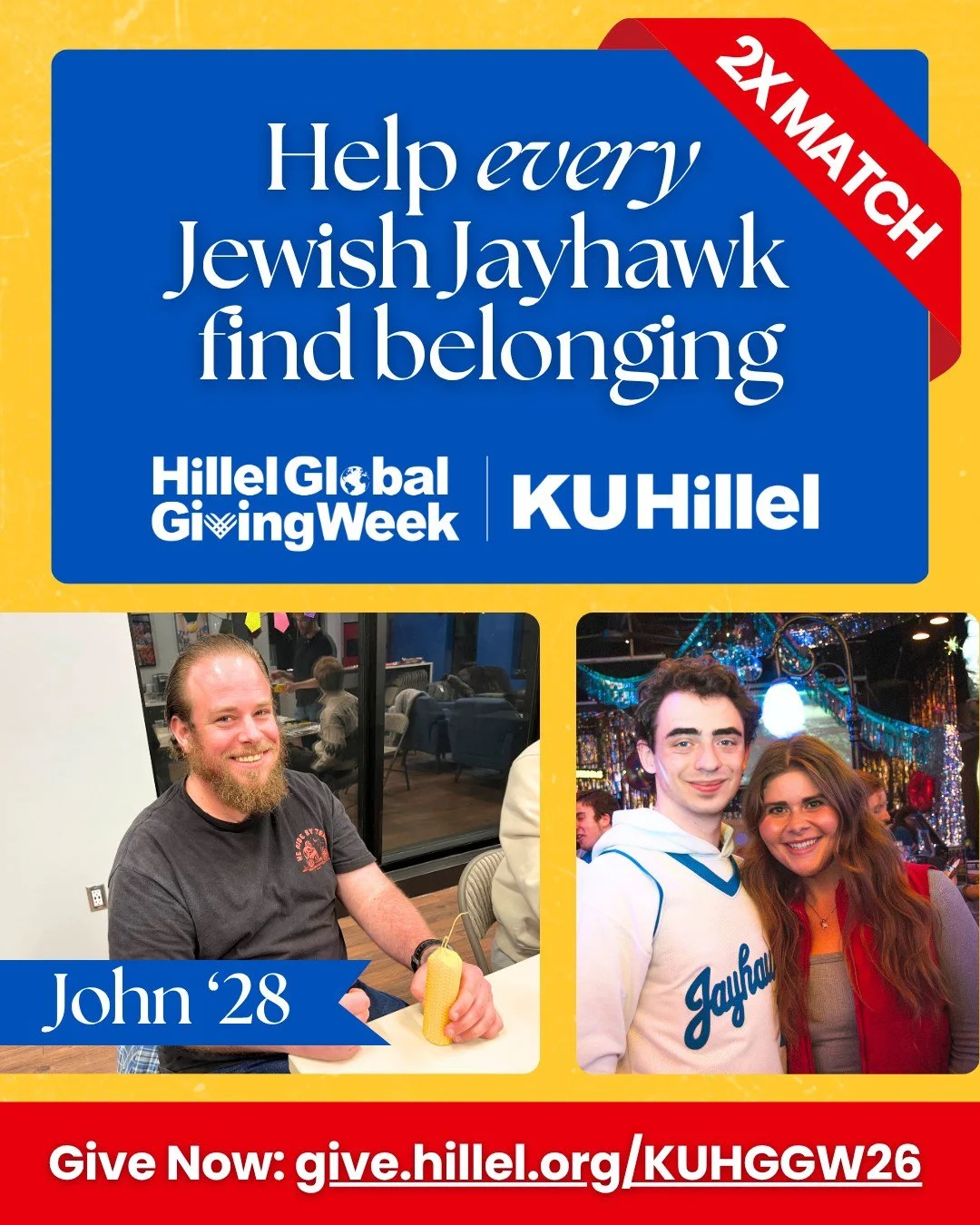 My name is John, I am a current sophomore at KU, Army veteran, and member of the incredible KU Hillel community. ​Today is the first day of Hillel Global Giving Week, and we need your help to keep fueling vibrant experiences at KU Hillel!

Hillel has