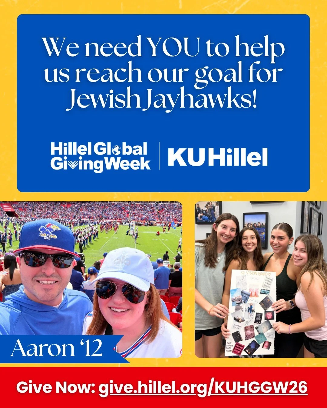 Hey there! I&rsquo;m Aaron, a proud KU alum whose life was changed by Hillel, where I built my identity, leadership skills, and lifelong friendships. Now, it&rsquo;s my turn to pay it forward!

We&rsquo;re halfway through Hillel Global Giving Week, a