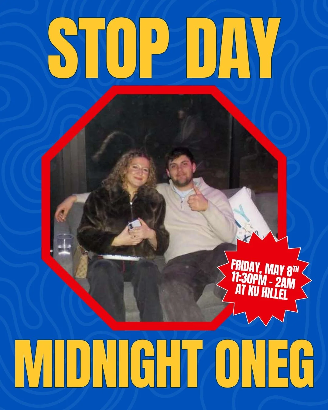 It's the final Midnight Oneg of the year! Come for the food, stay for the vibes, and give your friends a proper sendoff before finals week begins!