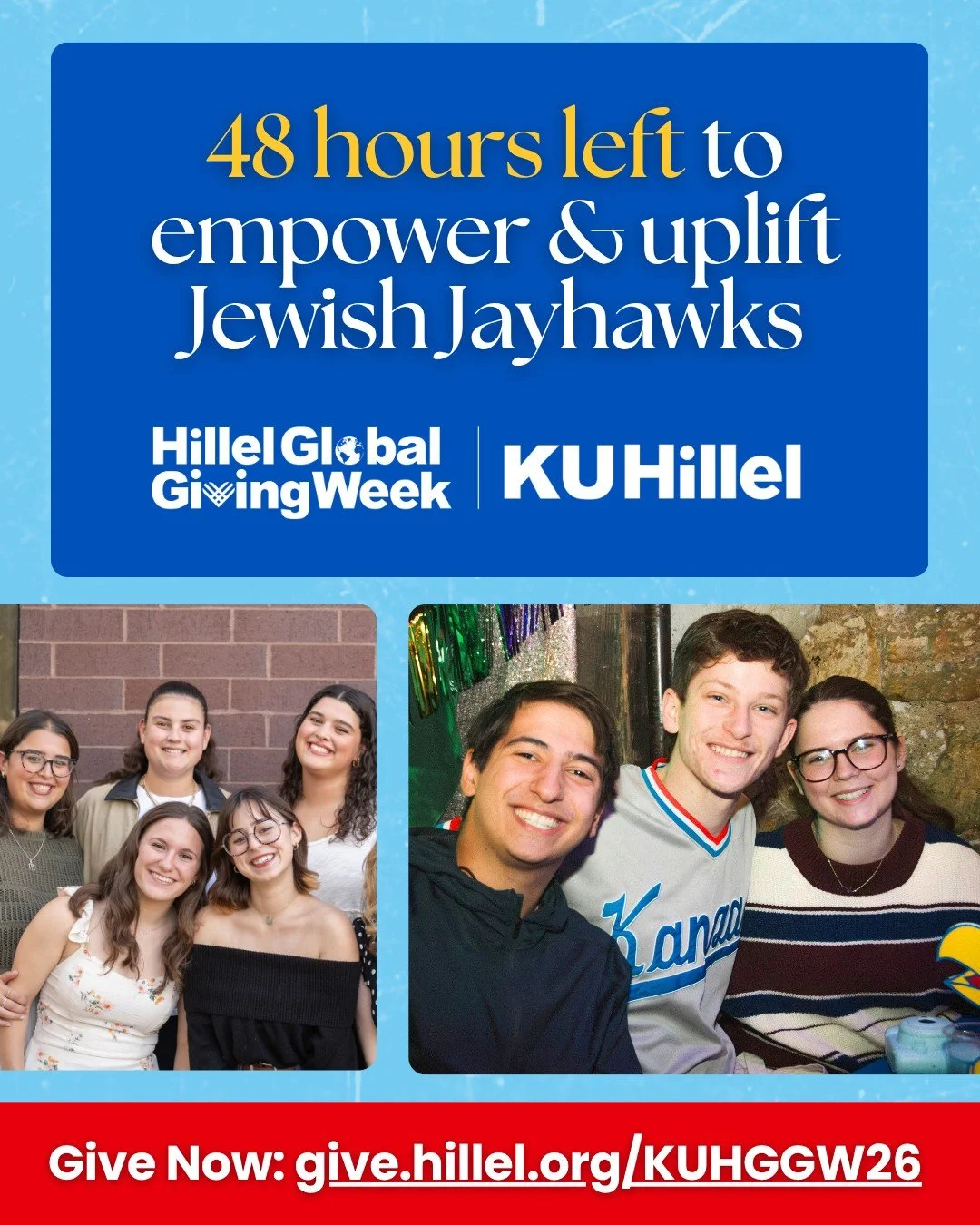 My name is Sonni, and I&rsquo;m a first-year student here at KU. As we enter the final two days of Hillel Global Giving Week, we&rsquo;re raising crucial funds to support Jayhawks - and we need your help!

I love the community Hillel builds. Whether 