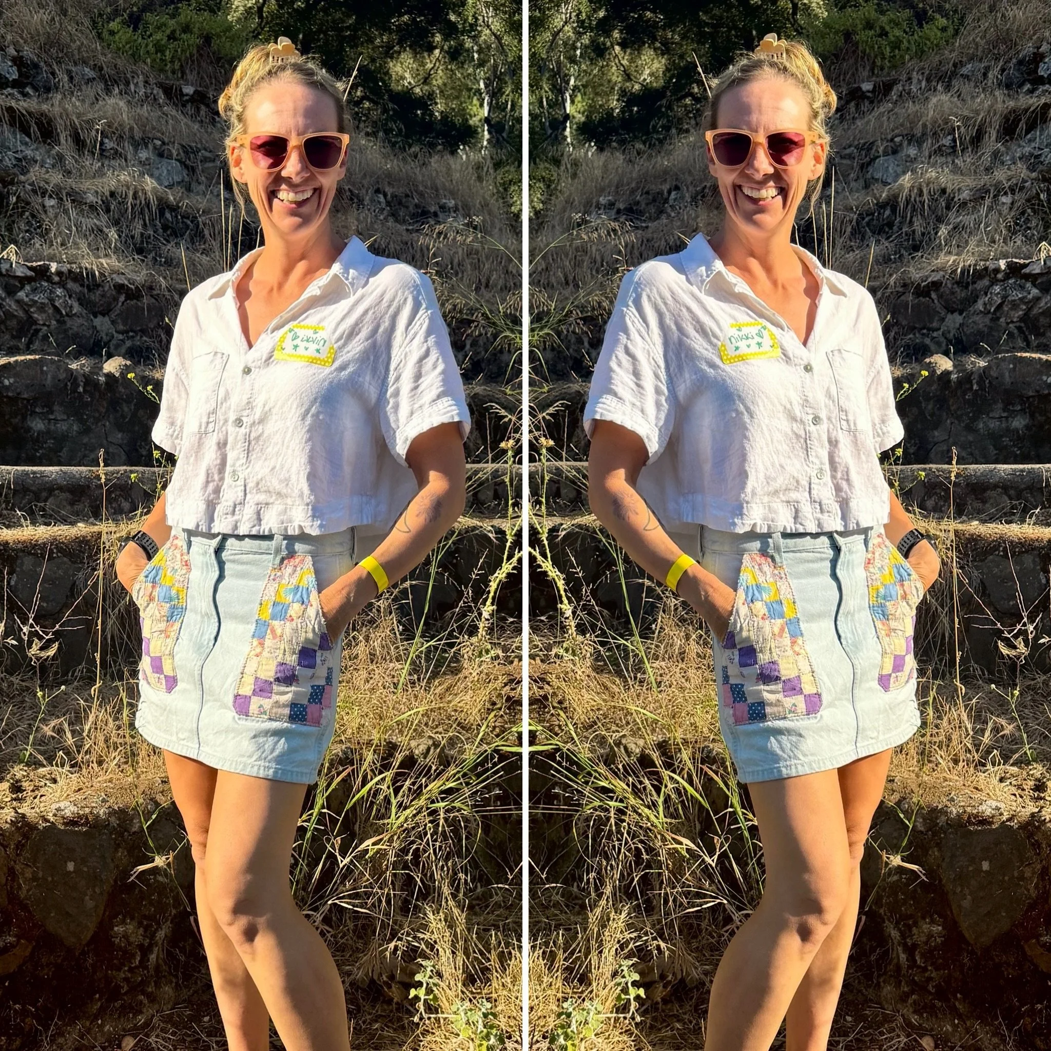 Spotted at @tinyporchconcerts in a #ooak Jillie P 🤩 Love this quilty miniskirt on you Nikki!! Thanks for your continued support 🤗🙌🏻 #miniskirts #statementstyle #quilted #vintagequilts