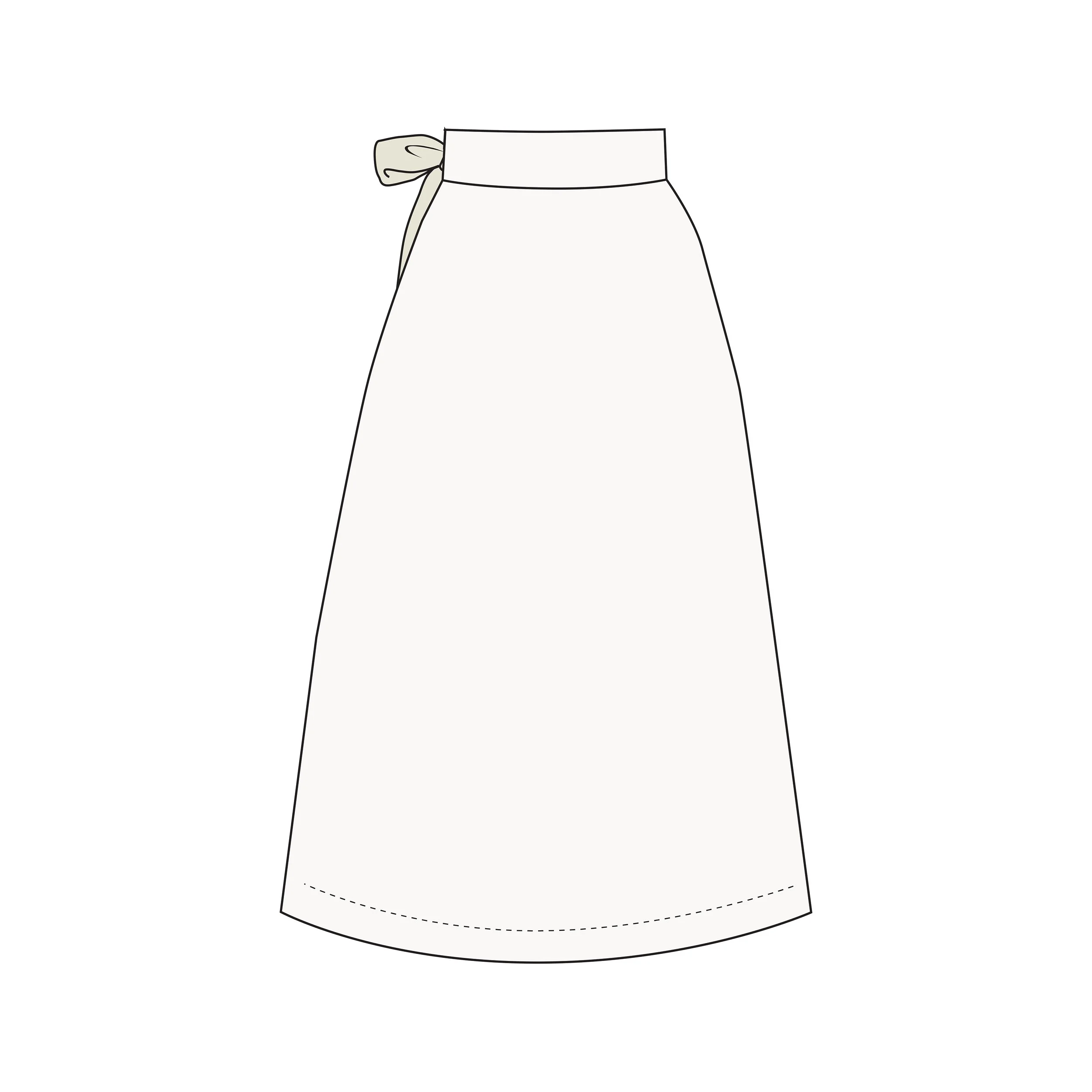 Simple drawing of a white skirt with a bow on the side.