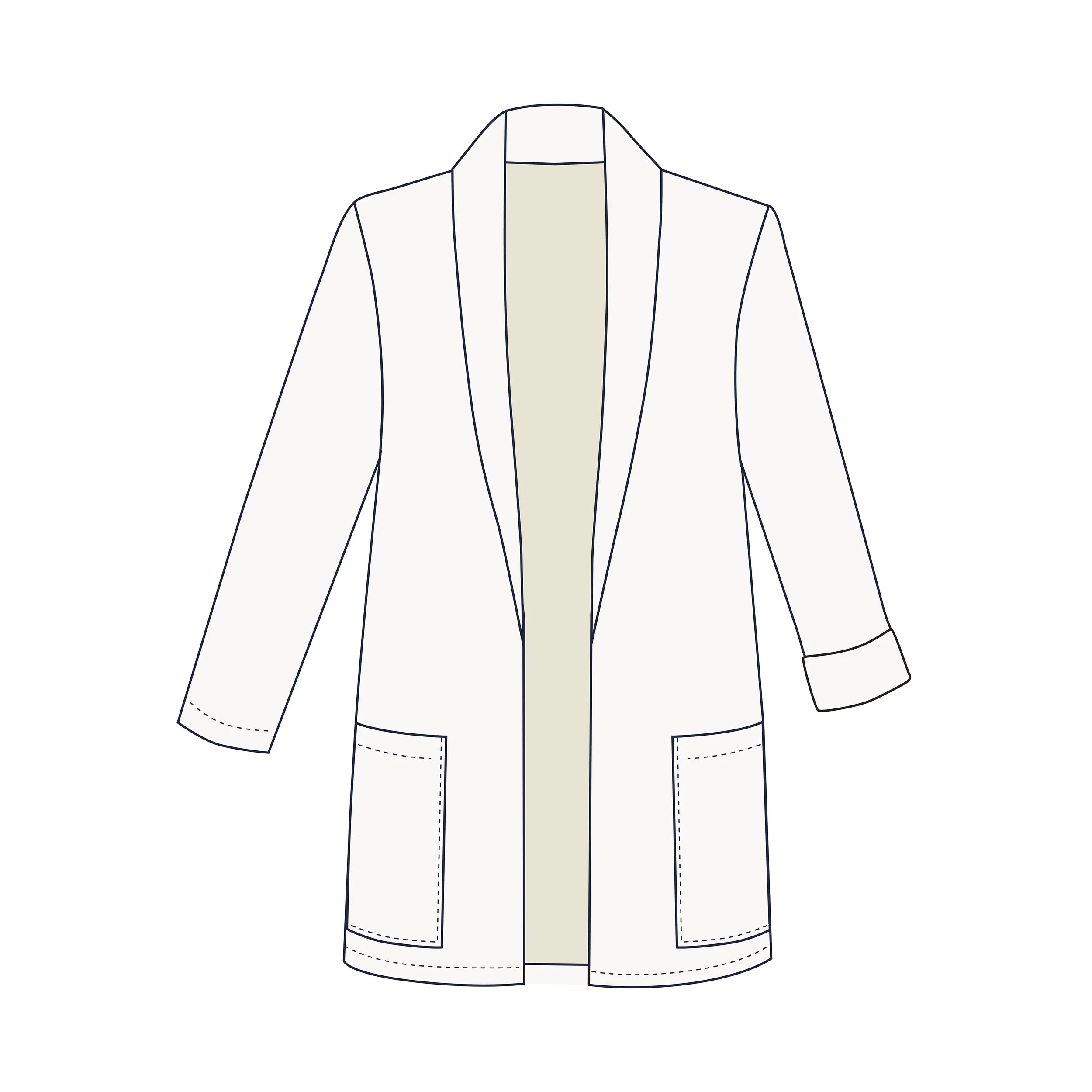 Outline drawing of a blazer with light green inner lining
