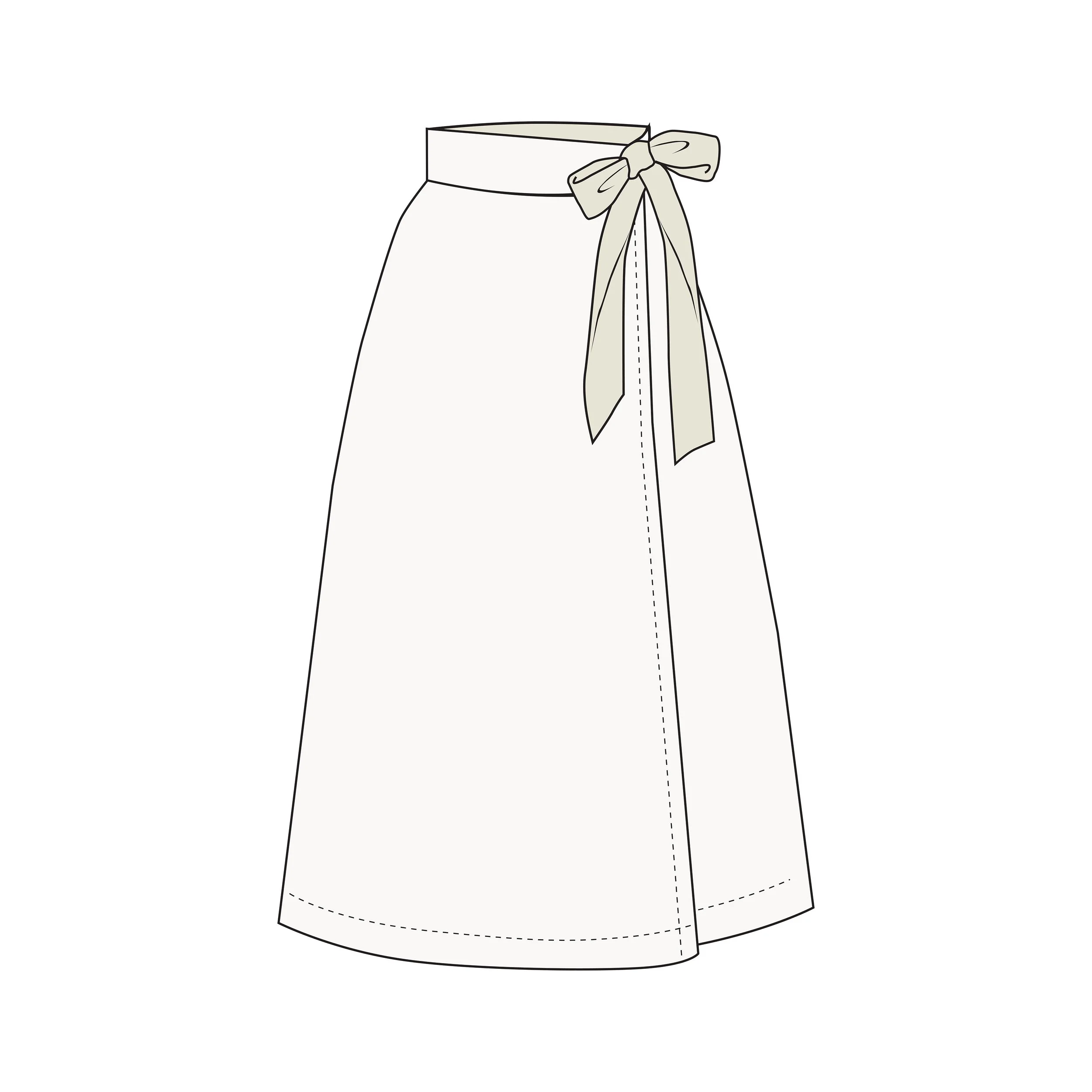 Illustration of a white skirt with a bow tied at the waist, drawn in a simple, minimalistic style.