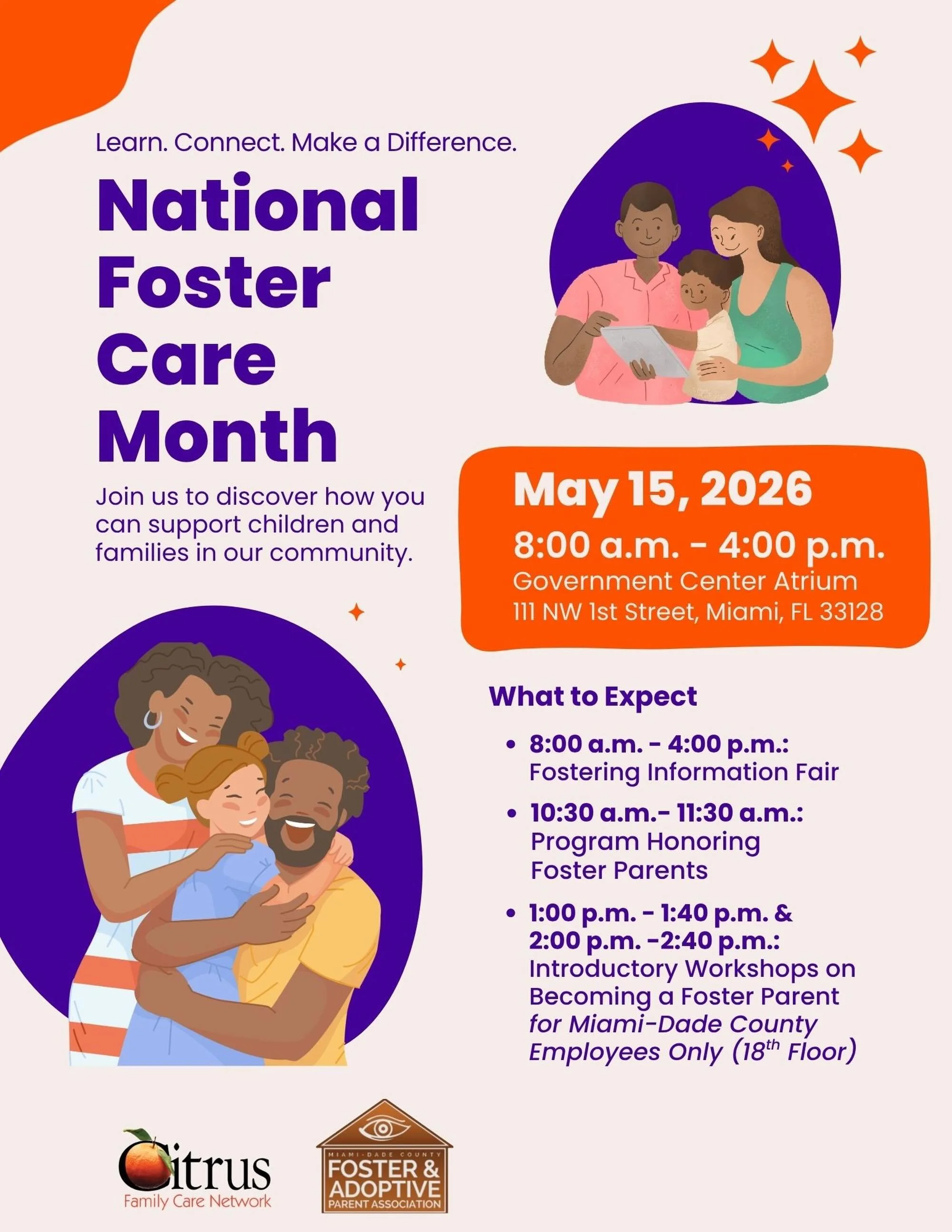 Join us next week on May 15th as we celebrate National Foster Care Month with a special event honoring foster parents! Browse our information and resource fair and join our special workshops. 💜
