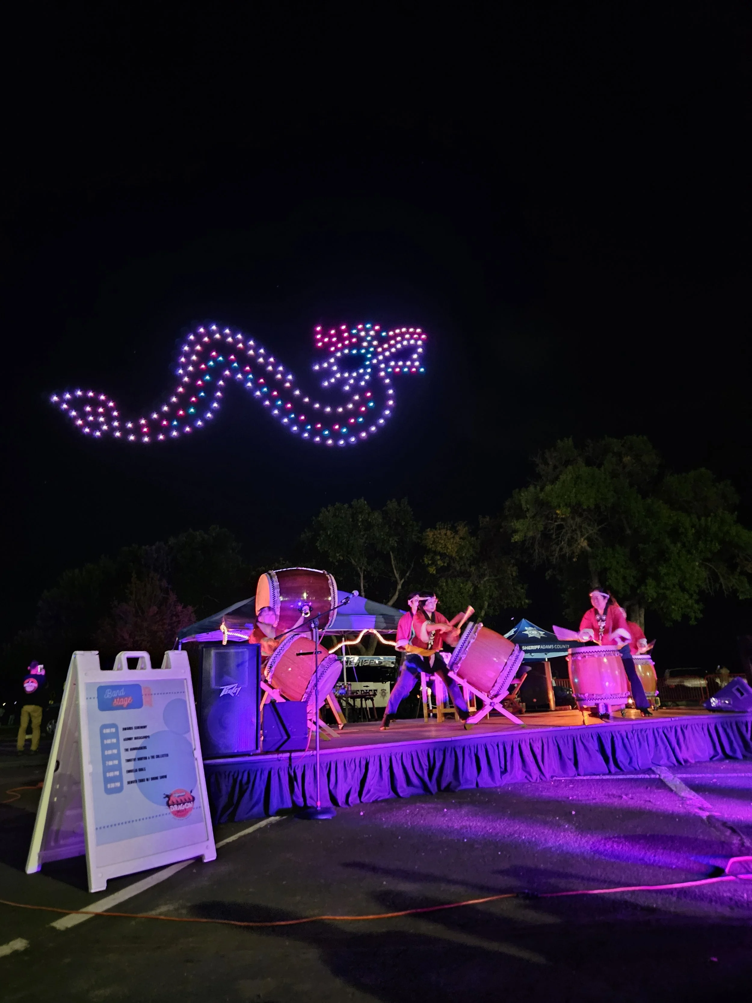 Denver Taiko Performers with Drone Show Above