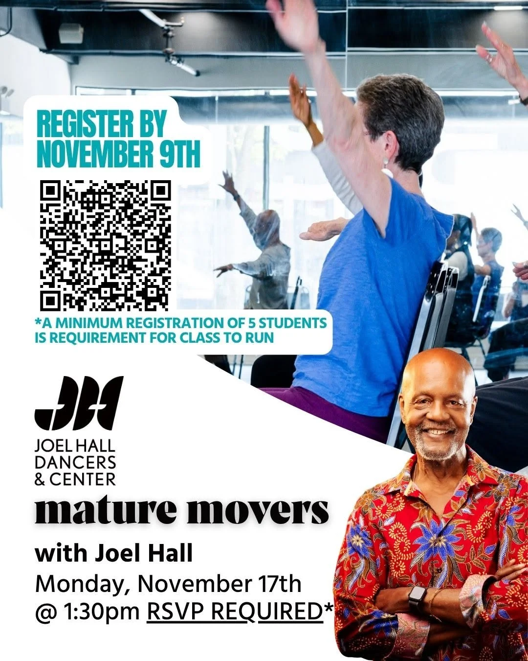 β¨Last Mature Movers class led by Joel Hall!β¨
You've asked, and we've listened. Get active and remain confident at Joel Hall Dancers & Center. Close out the fall with gentle stretches and simple exercises to help improve your balance, strength, a